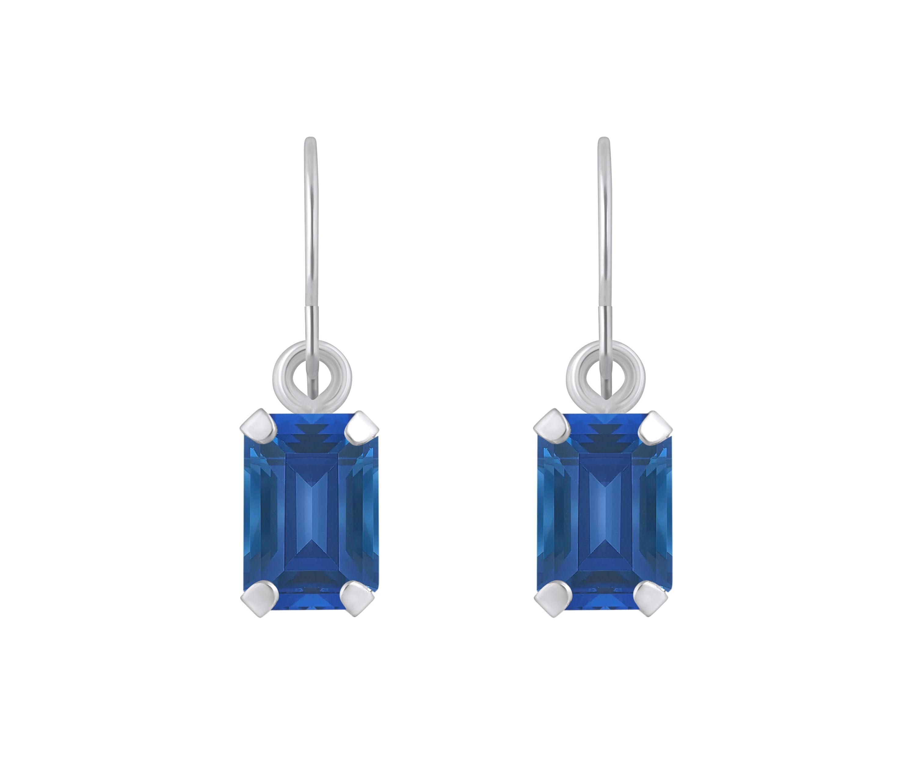 Lab Created 10K White Gold 6x4mm Emerald Cut Created Sapphire Drop Earrings