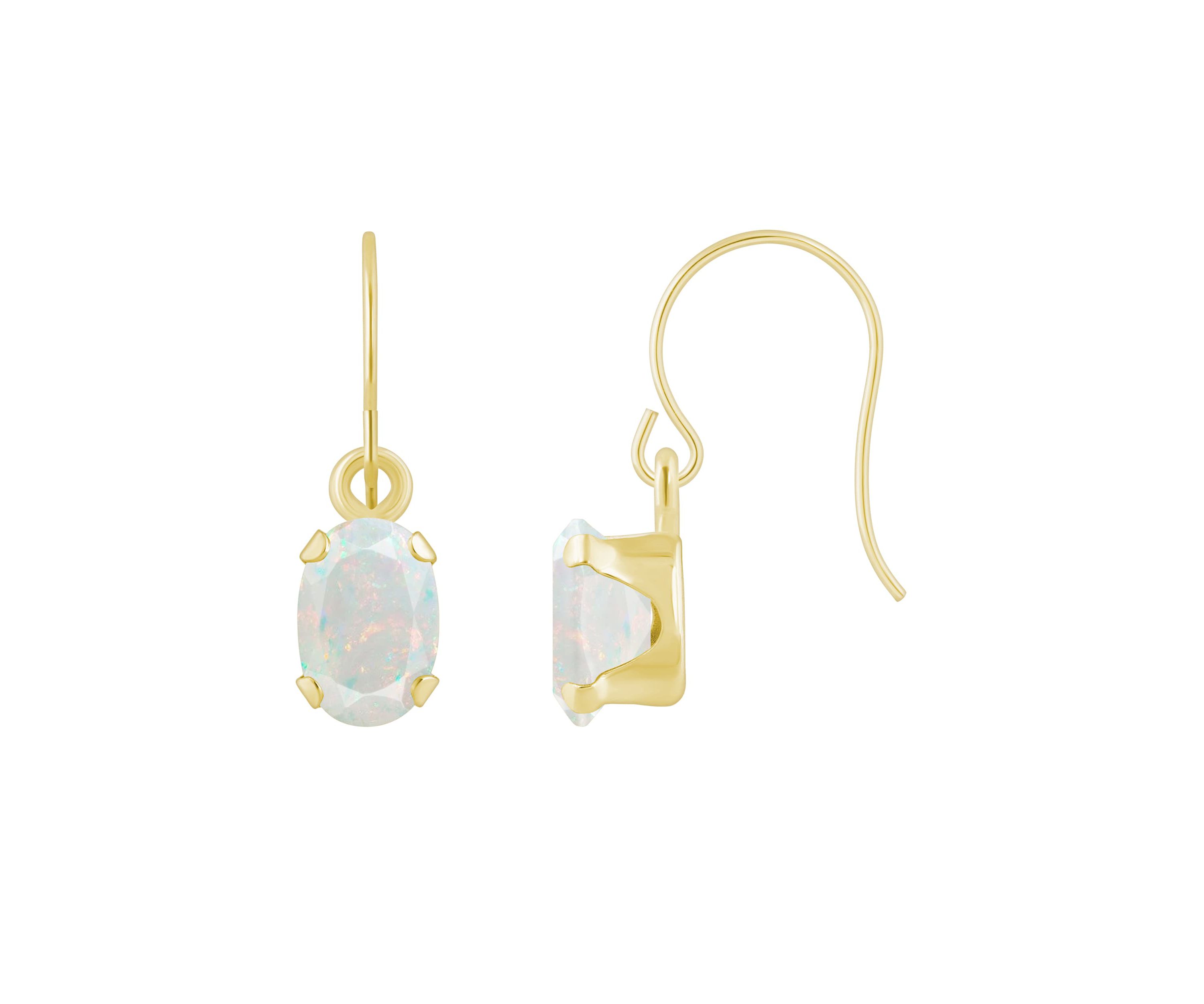 Lab Created 10K Yellow Gold 6x4mm Oval Created Opal Drop Earrings