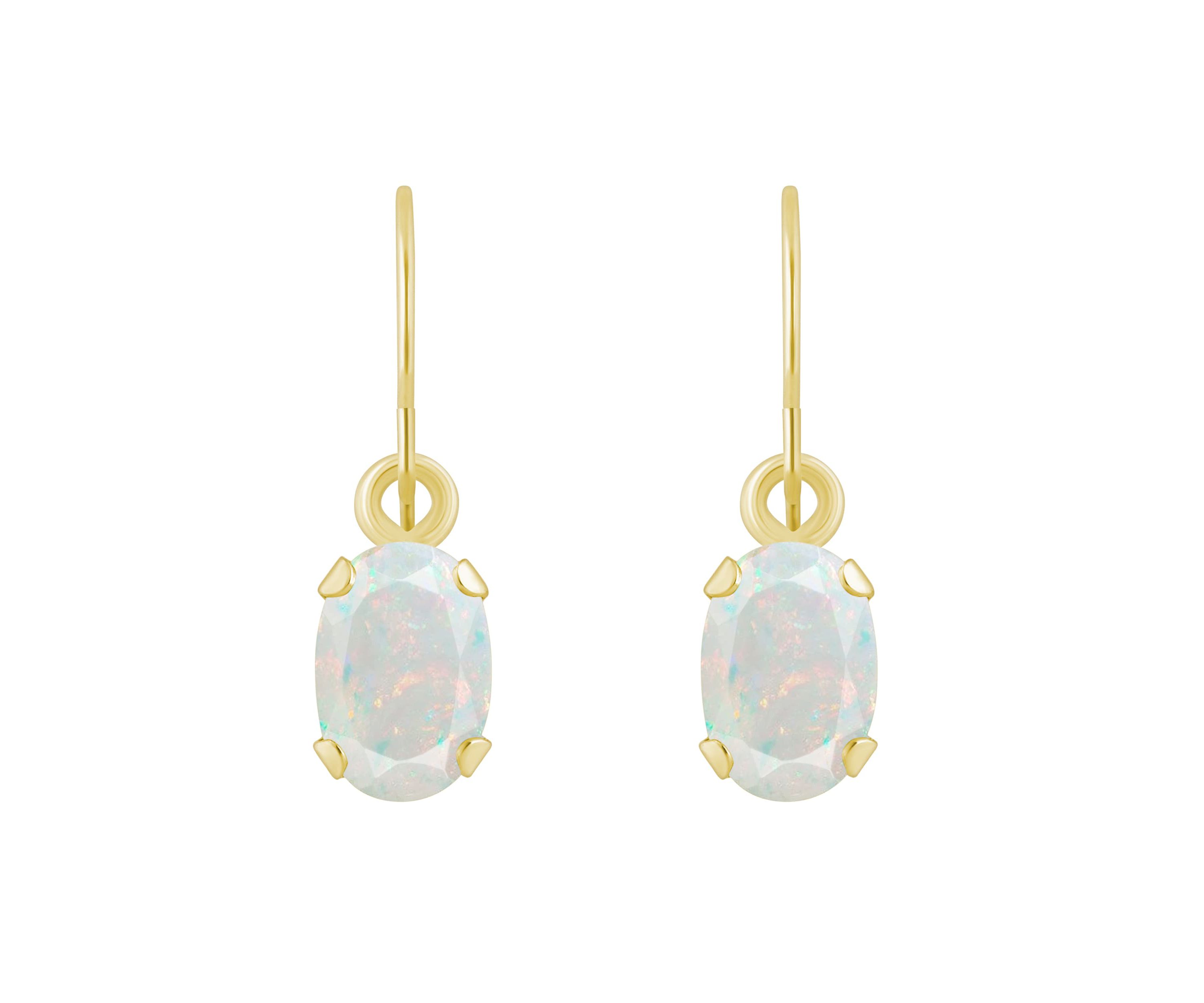 Lab Created 10K Yellow Gold 6x4mm Oval Created Opal Drop Earrings