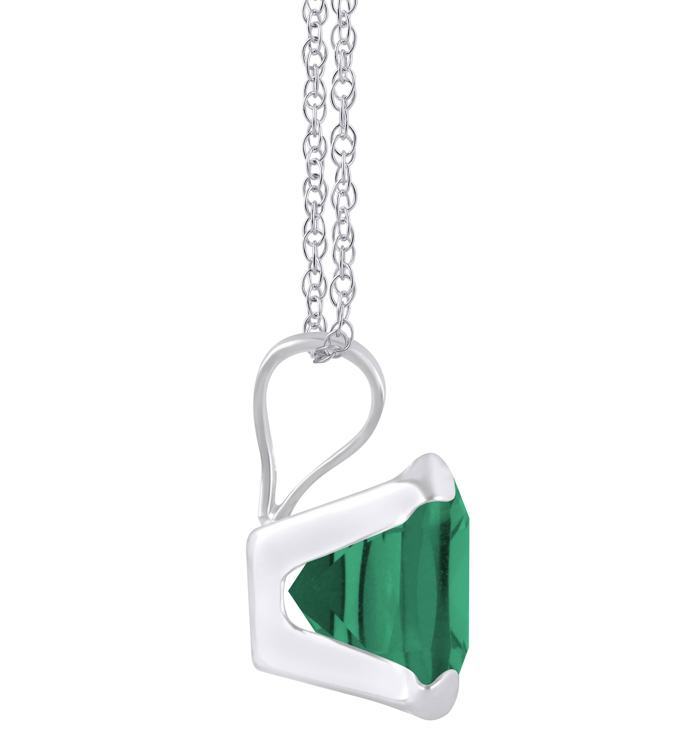 Lab Created 10K White Gold 6mm Cushion Created Emerald Pendant Necklace