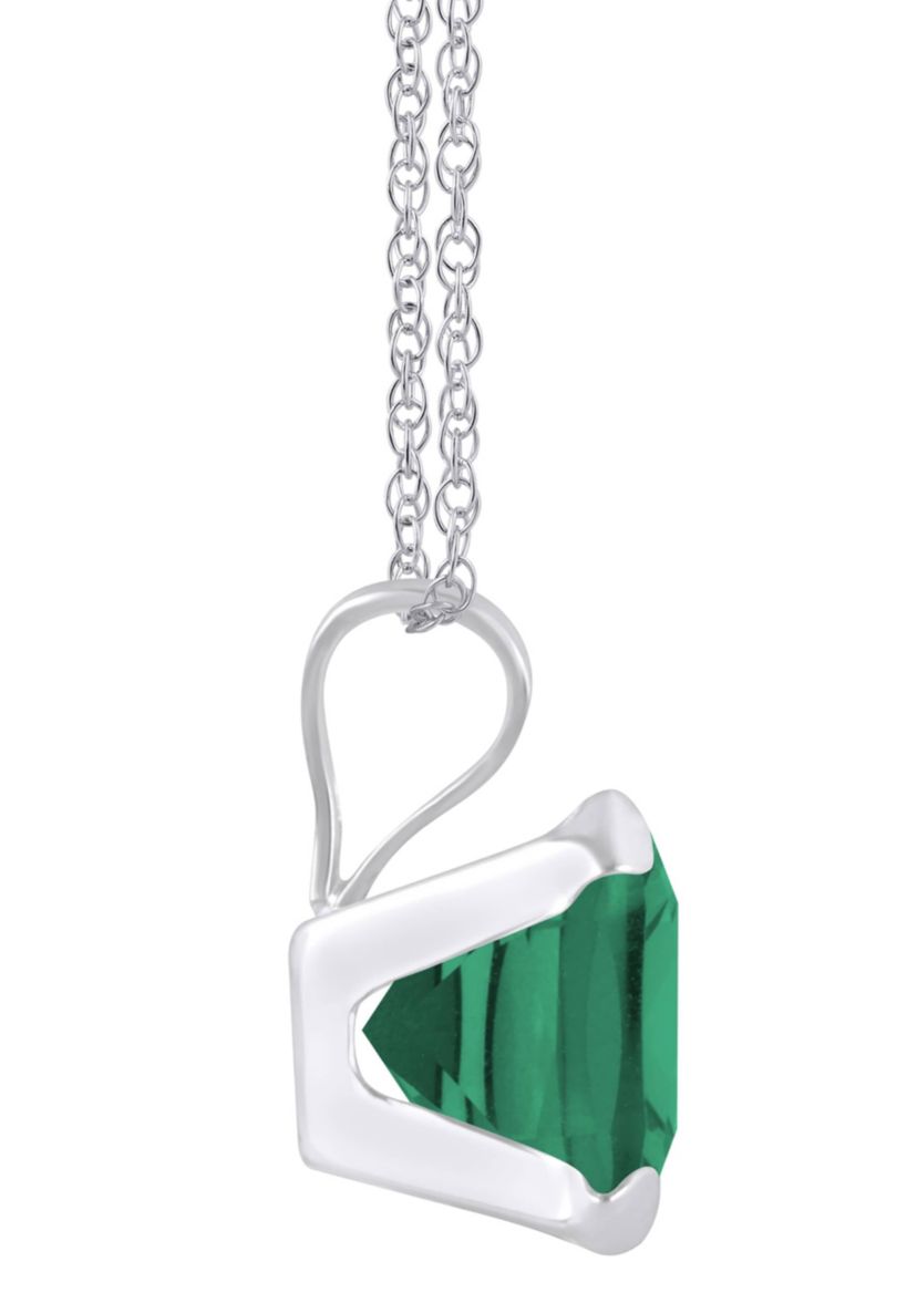 Lab Created 10K White Gold 6mm Cushion Created Emerald Pendant Necklace