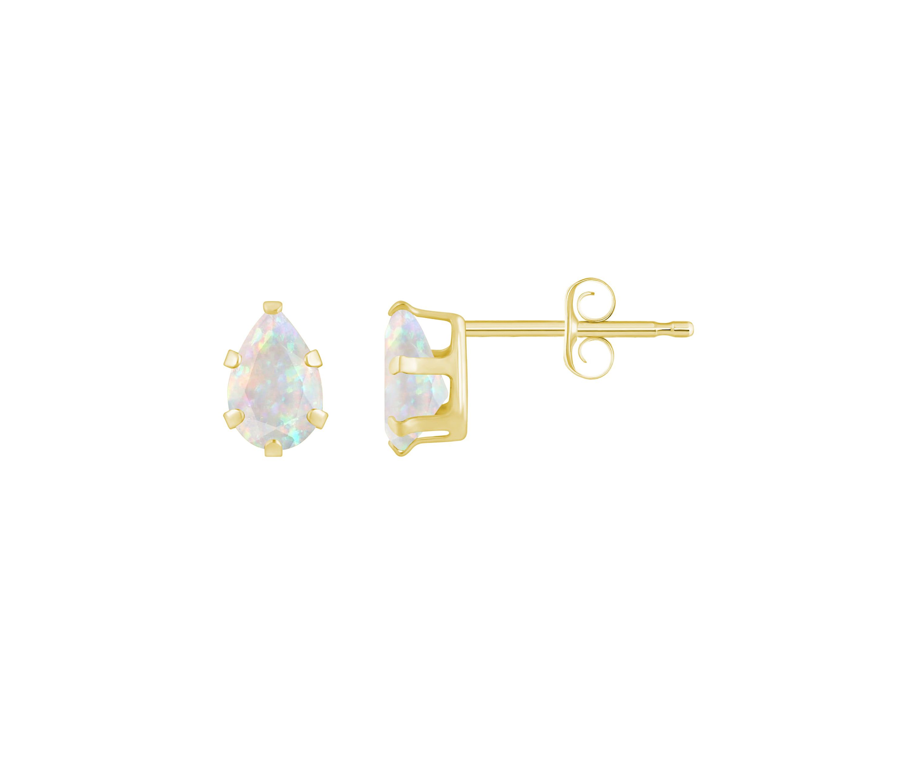 Lab Created 10K Yellow Gold 6x4mm Pear Shape Created Opal Stud Earrings