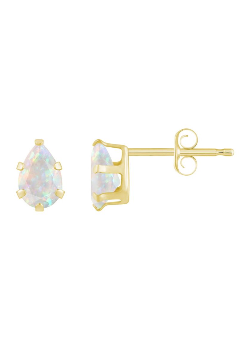 Lab Created 10K Yellow Gold 6x4mm Pear Shape Created Opal Stud Earrings
