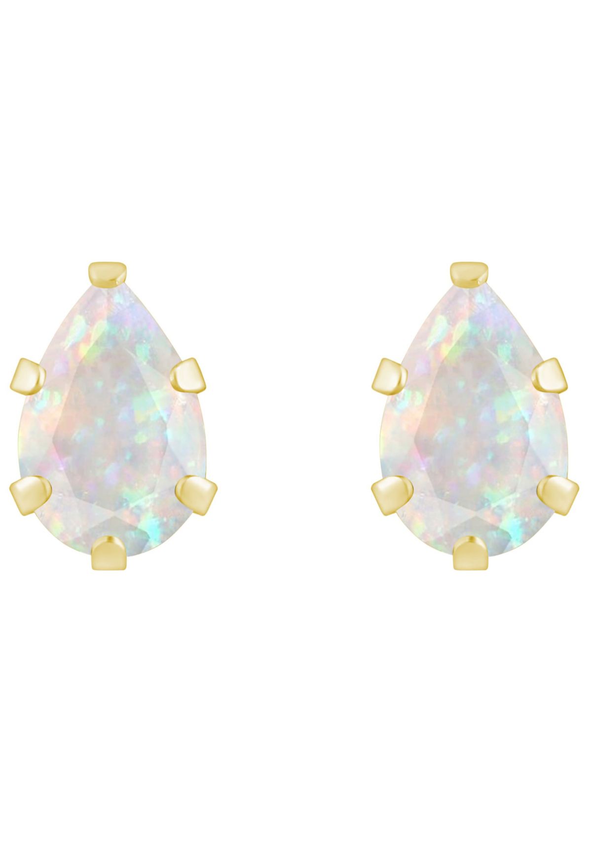 Lab Created 10K Yellow Gold 6x4mm Pear Shape Created Opal Stud Earrings