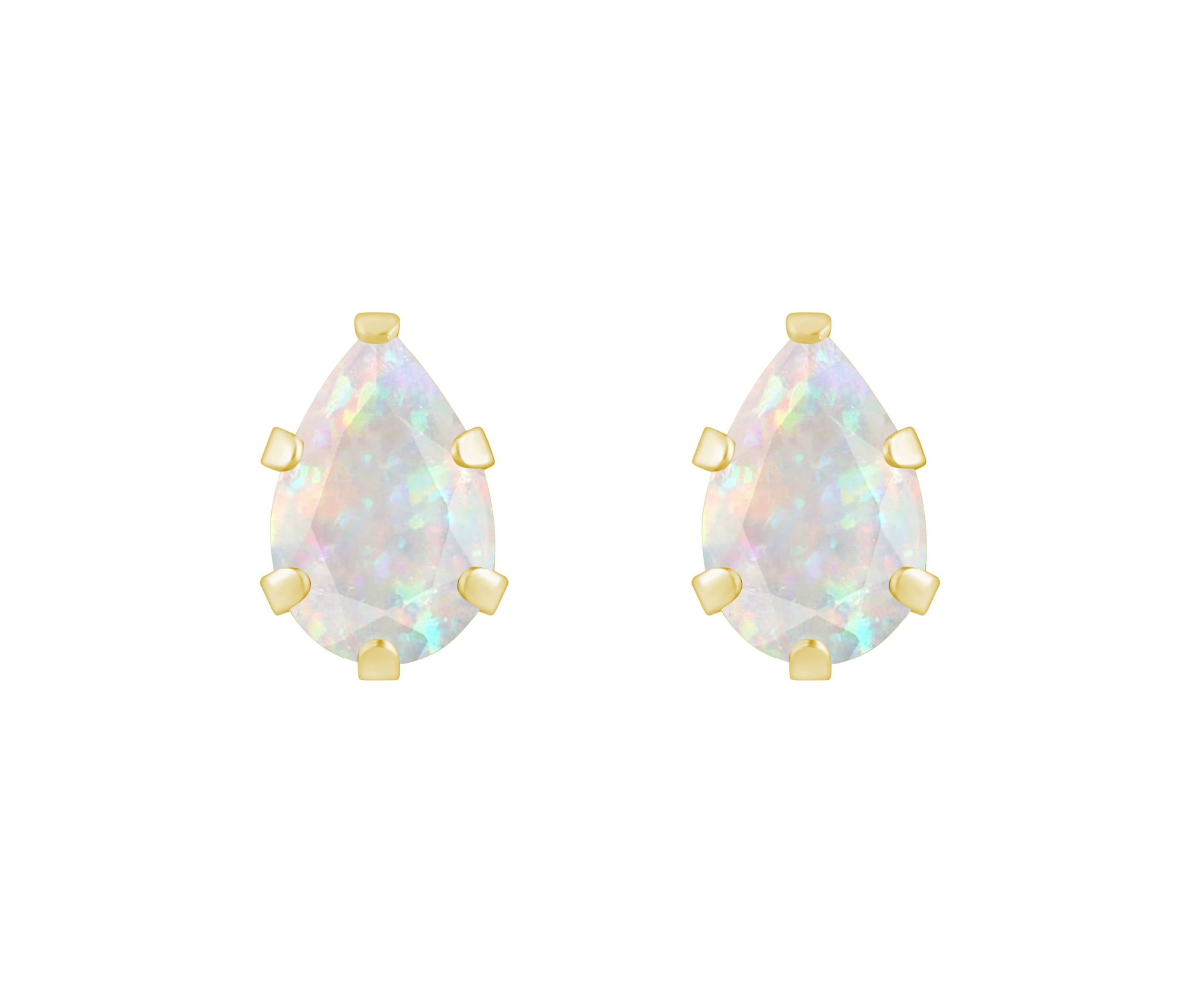Lab Created 10K Yellow Gold 6x4mm Pear Shape Created Opal Stud Earrings