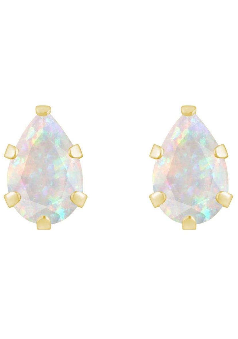Lab Created 10K Yellow Gold 6x4mm Pear Shape Created Opal Stud Earrings
