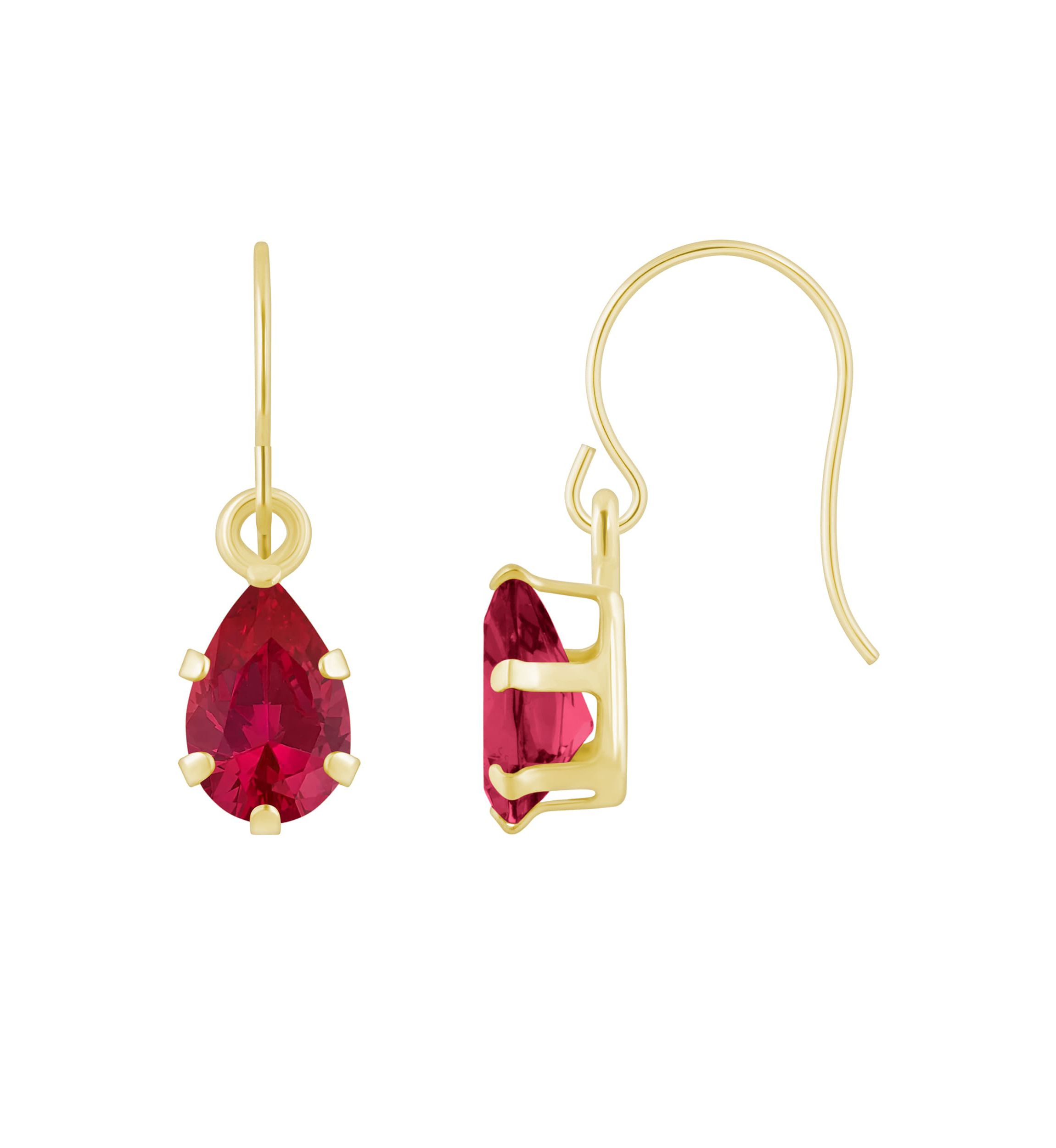 Lab Created 10K Yellow Gold 6x4mm Pear Shape Created Ruby Drop Earrings