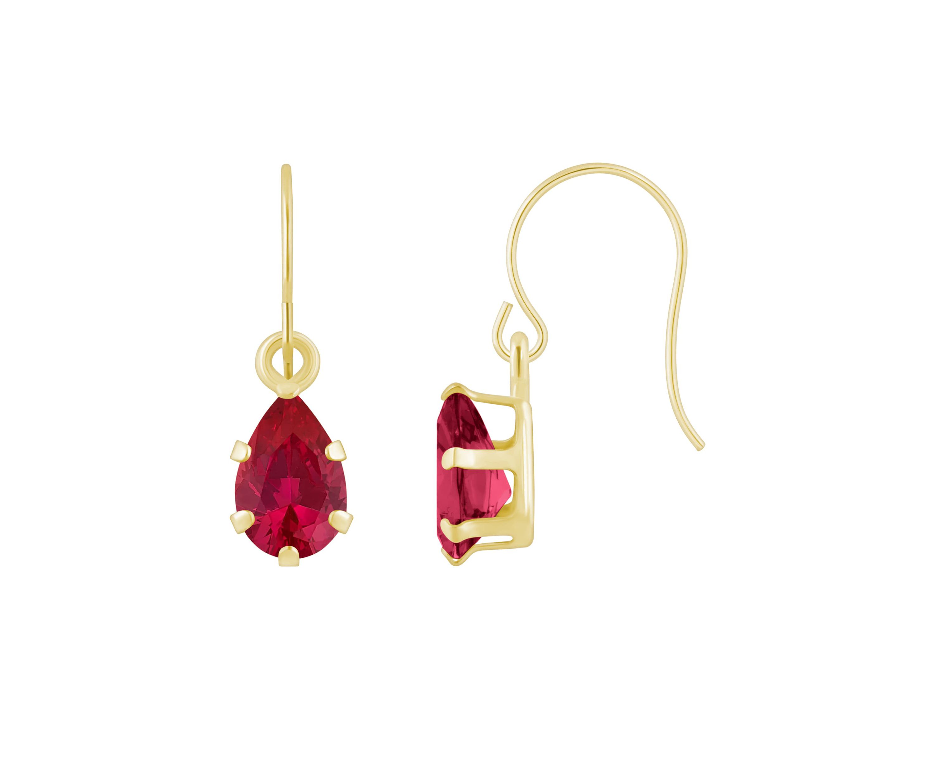 Lab Created 10K Yellow Gold 6x4mm Pear Shape Created Ruby Drop Earrings