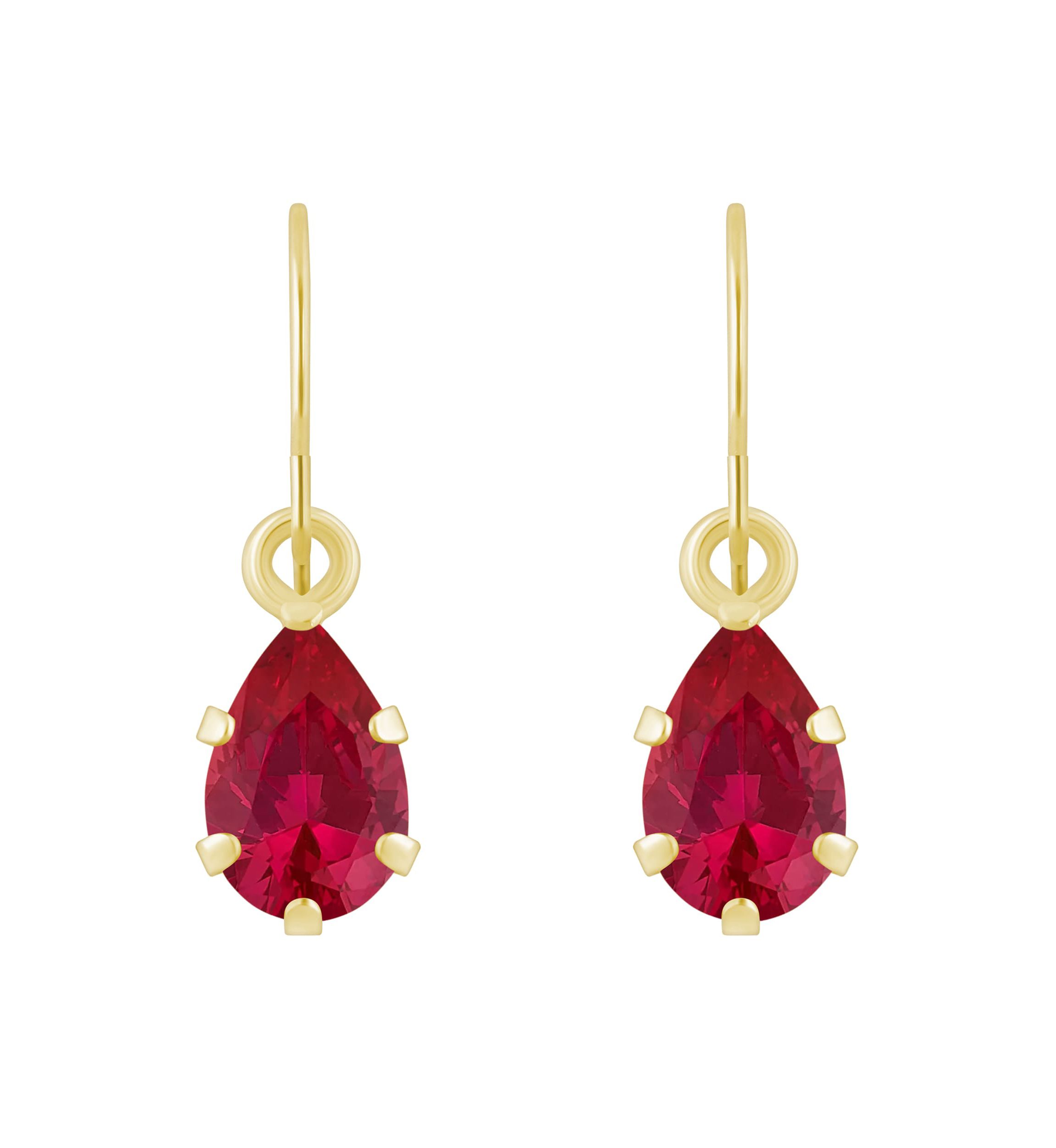 Lab Created 10K Yellow Gold 6x4mm Pear Shape Created Ruby Drop Earrings