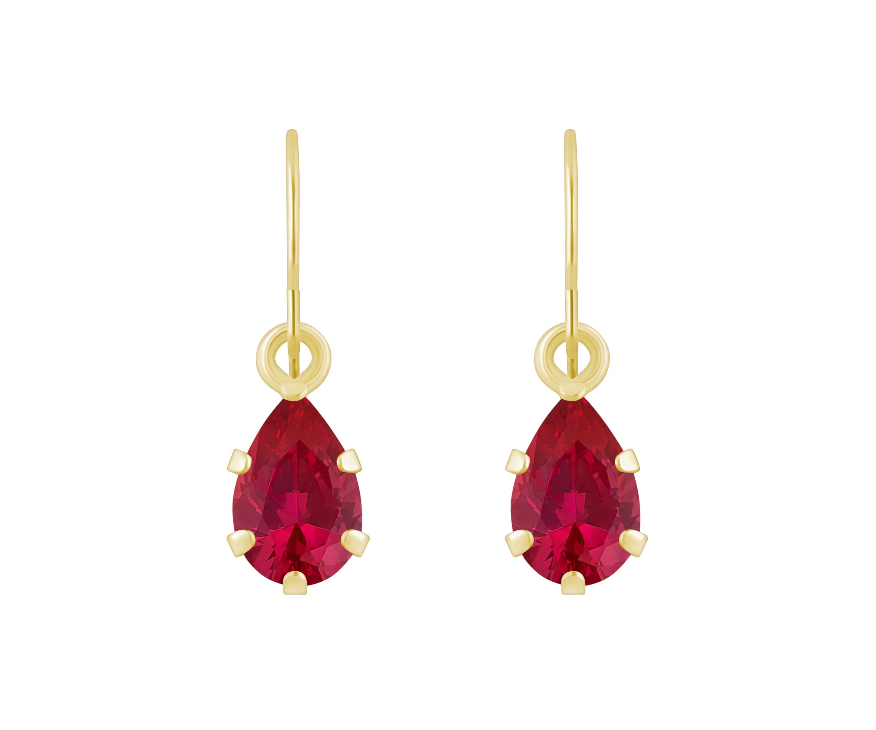 Lab Created 10K Yellow Gold 6x4mm Pear Shape Created Ruby Drop Earrings