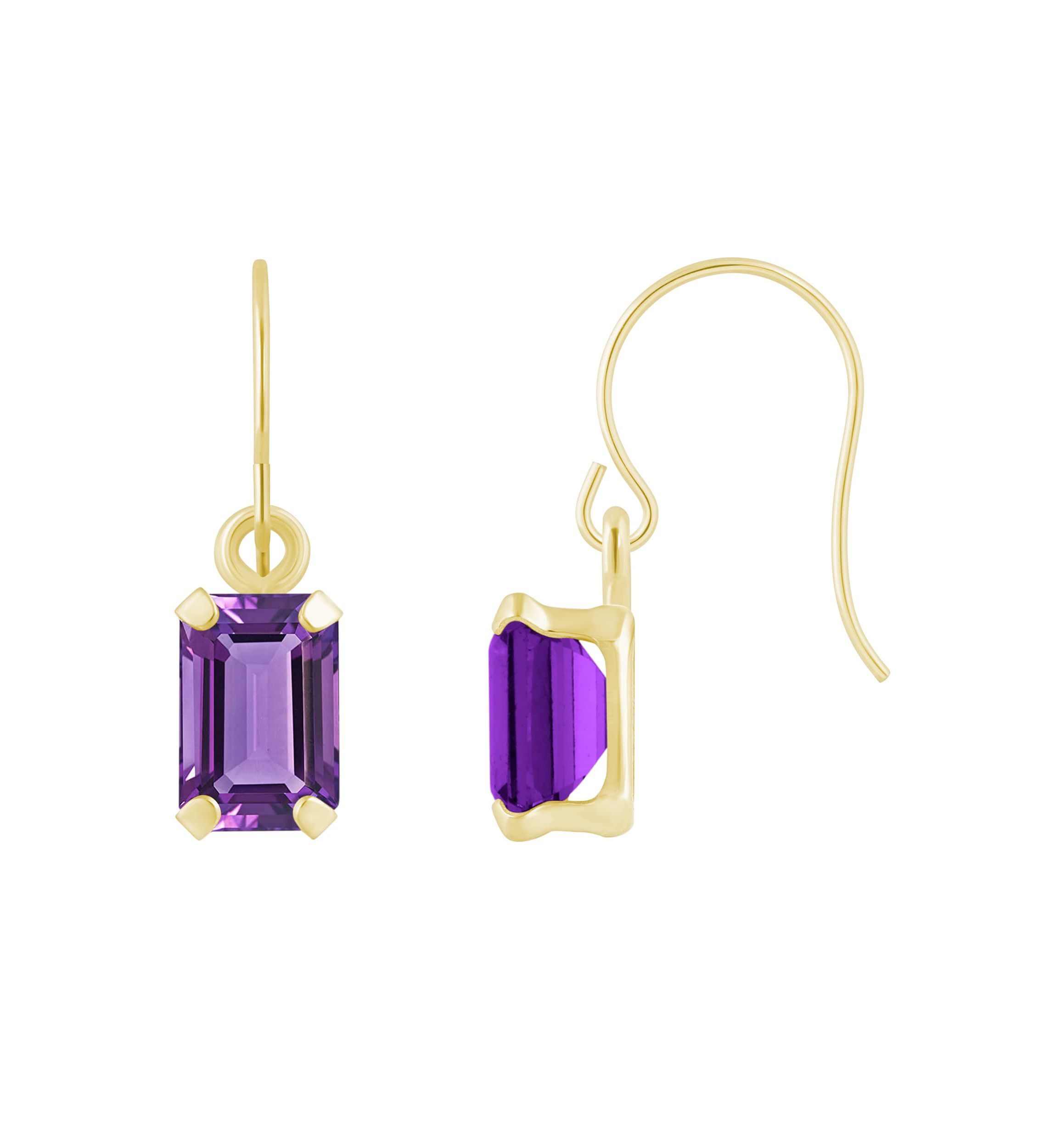 10K White Gold 6x4mm Emerald Cut Amethyst Drop Earrings