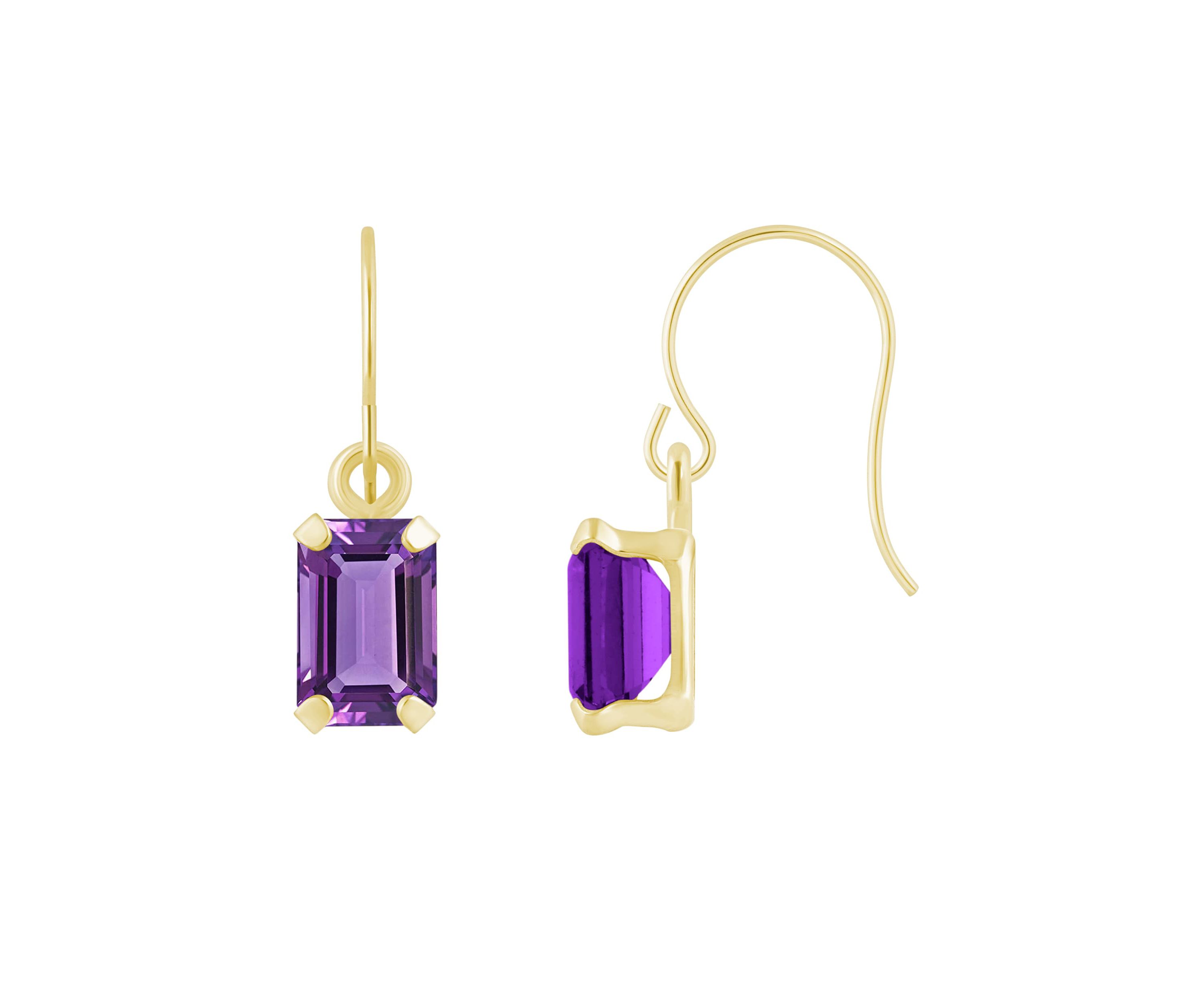 10K White Gold 6x4mm Emerald Cut Amethyst Drop Earrings