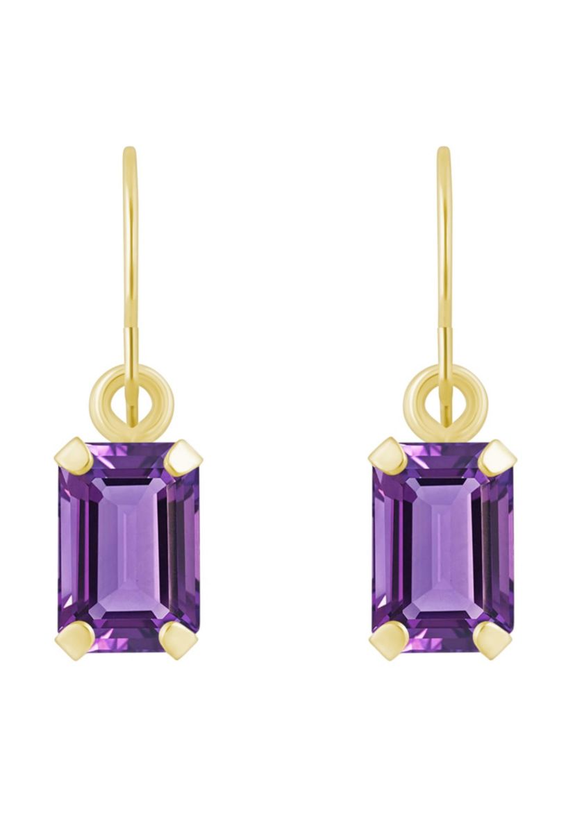 10K White Gold 6x4mm Emerald Cut Amethyst Drop Earrings