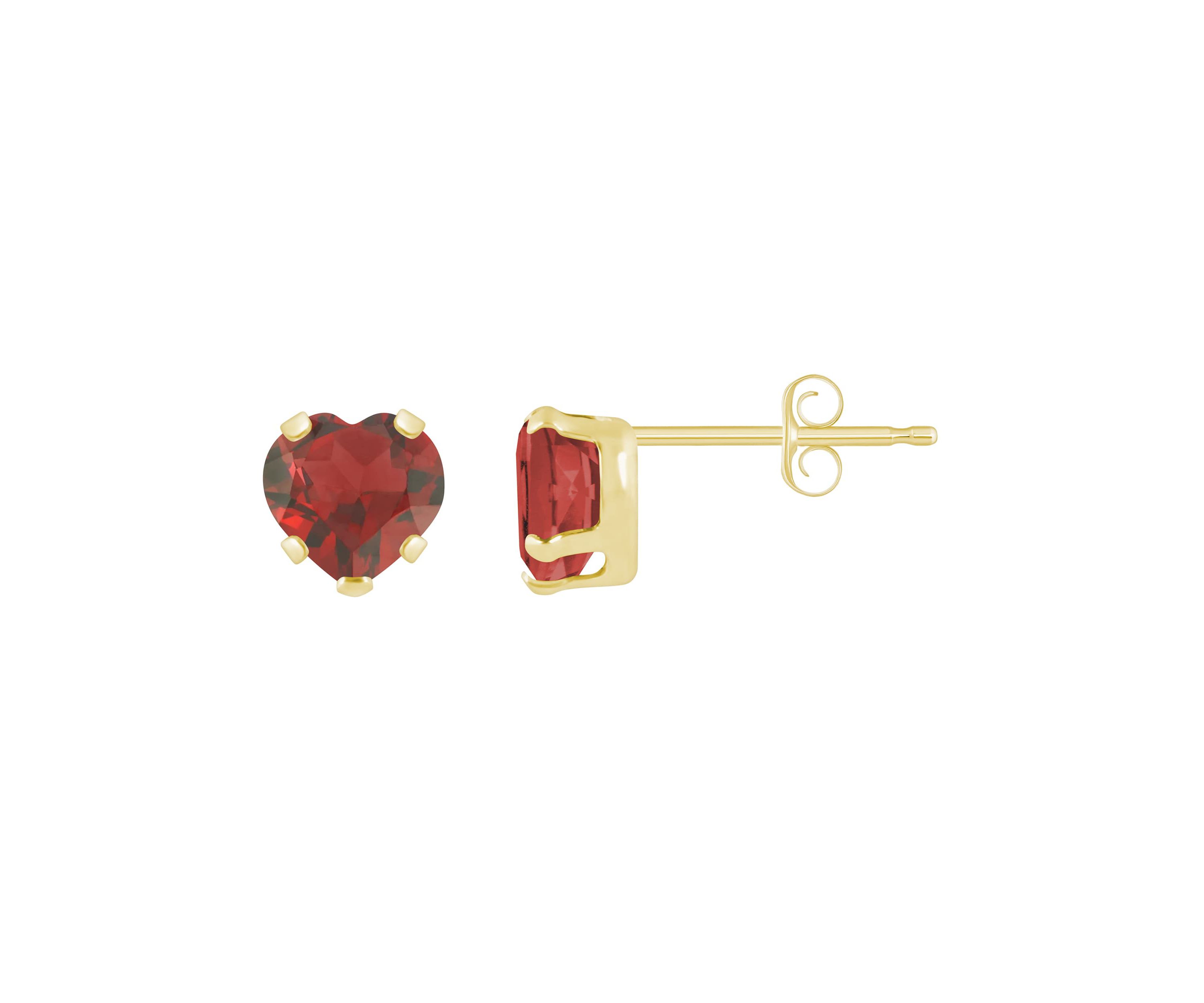 10K Yellow Gold 5mm Heart Shape Garnet Stud Earrings