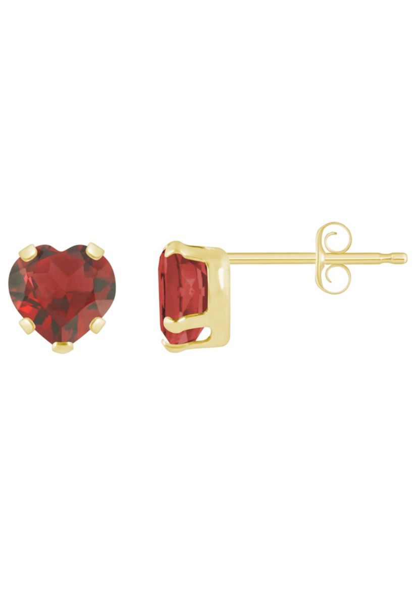 10K Yellow Gold 5mm Heart Shape Garnet Stud Earrings