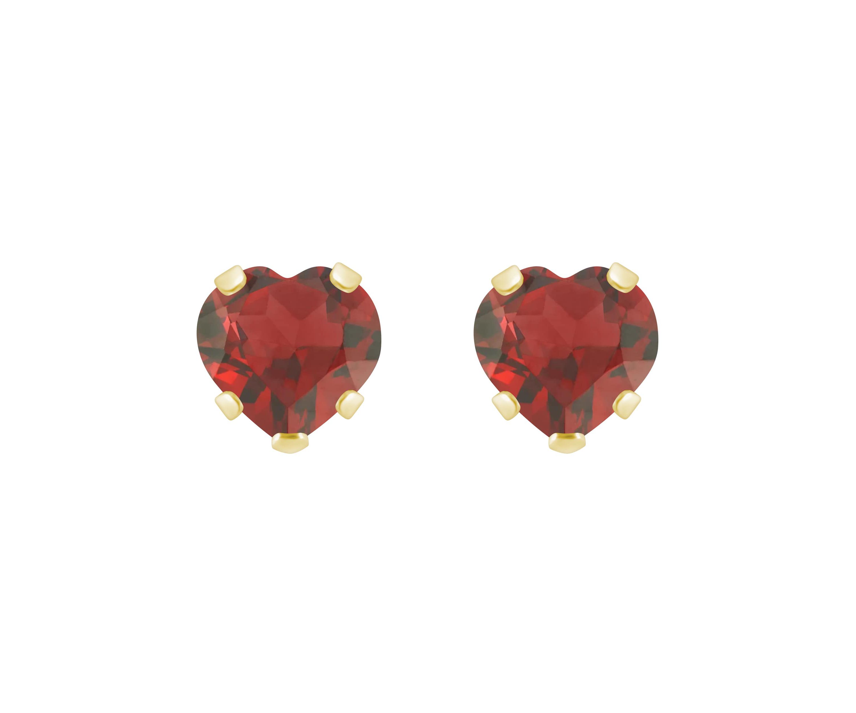10K Yellow Gold 5mm Heart Shape Garnet Stud Earrings