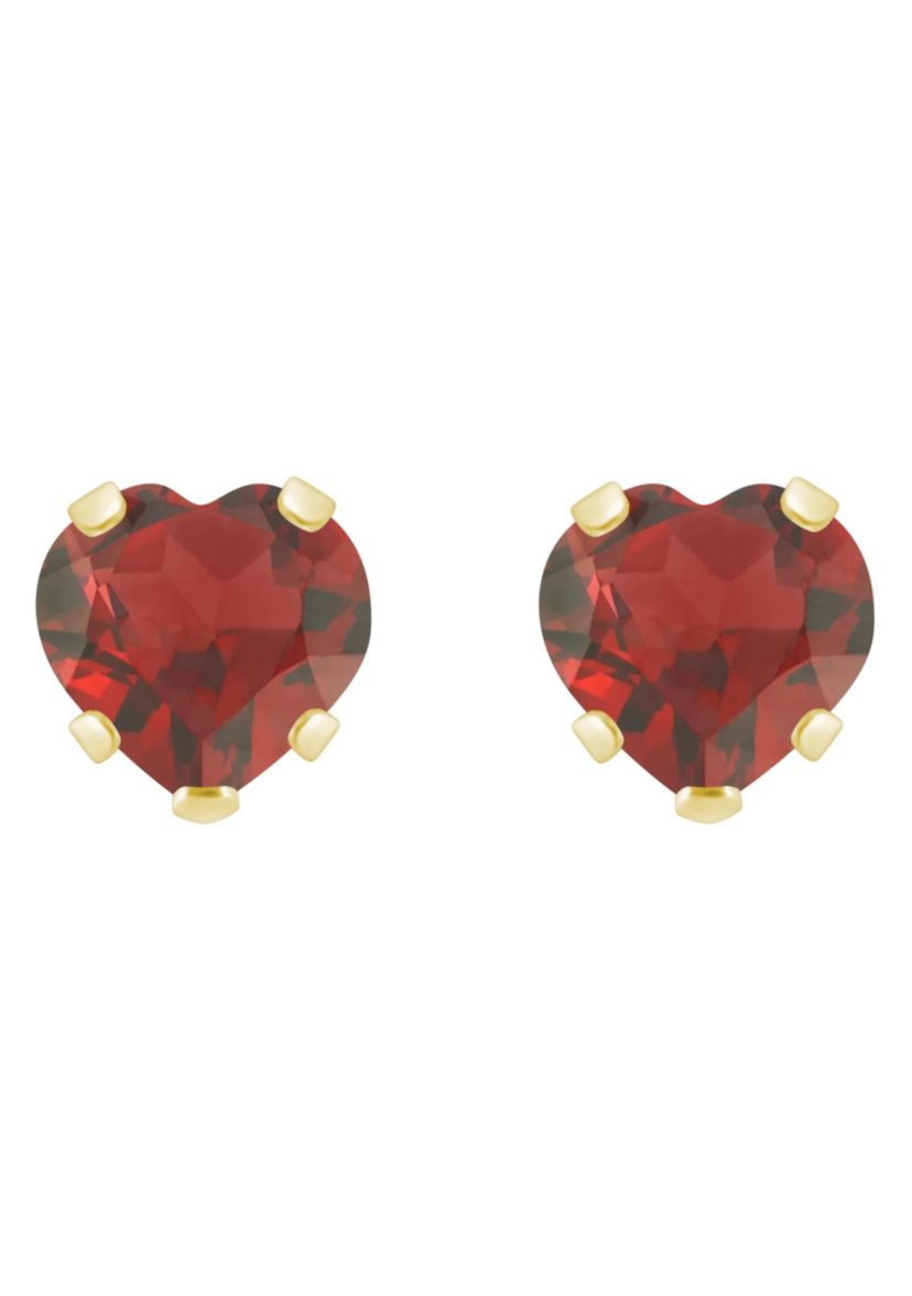 10K Yellow Gold 5mm Heart Shape Garnet Stud Earrings