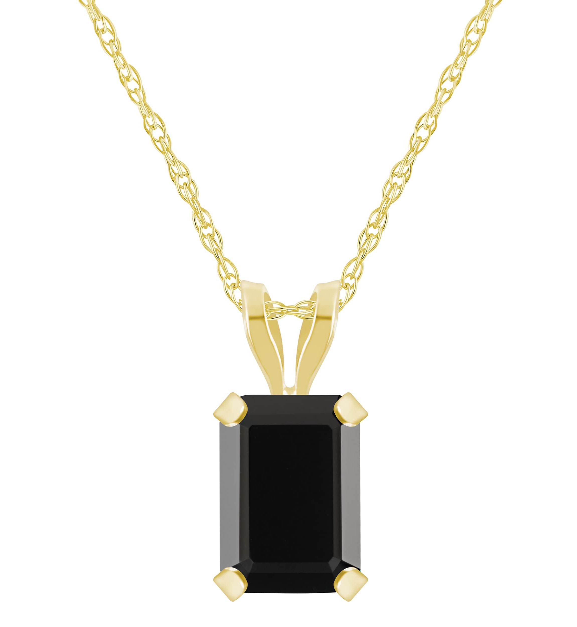 10K White Gold 7x5mm Emerald Cut Black Onyx Pendant Necklace