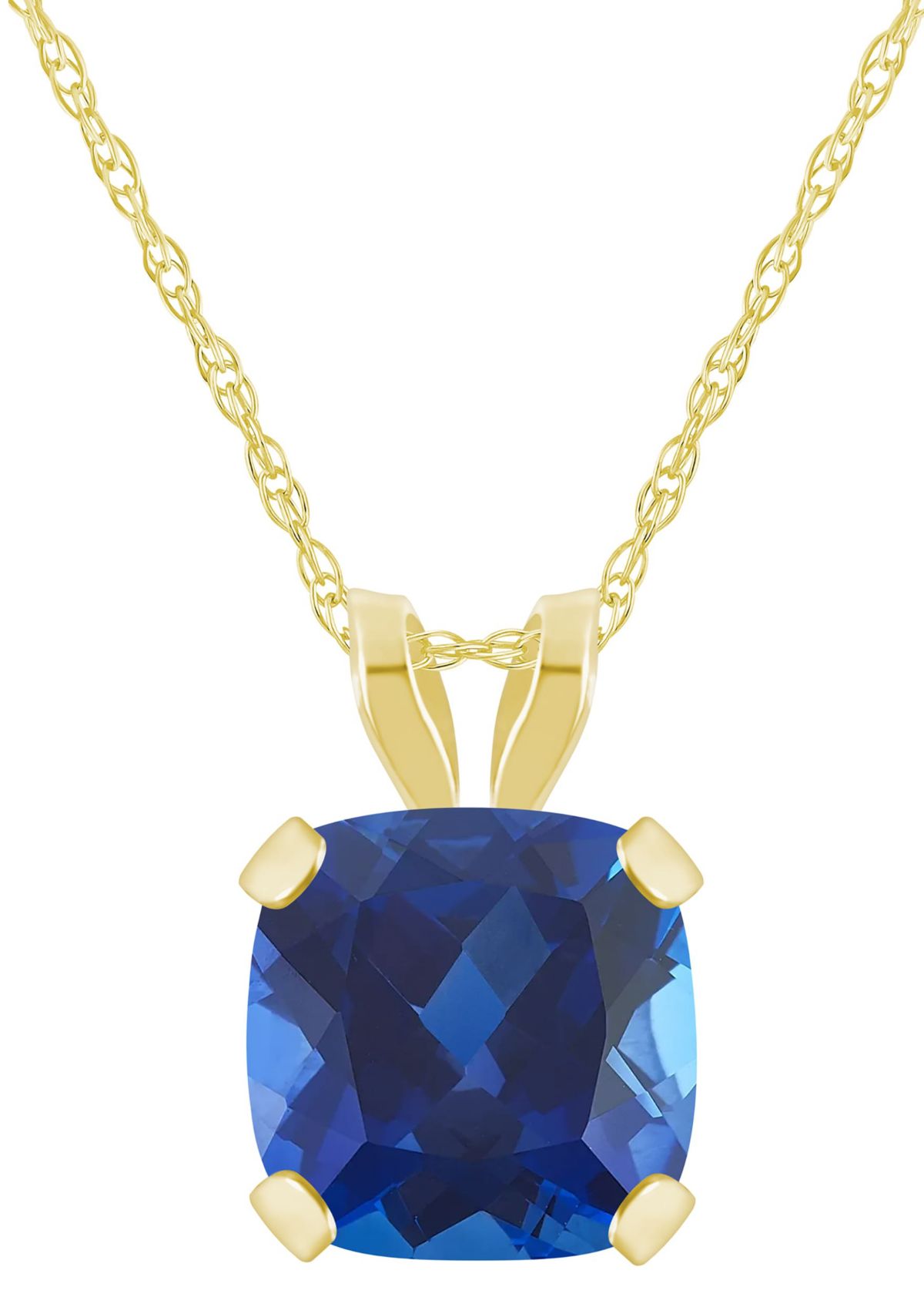 Lab Created 10K Yellow Gold 6mm Cushion Created Sapphire Pendant Necklace