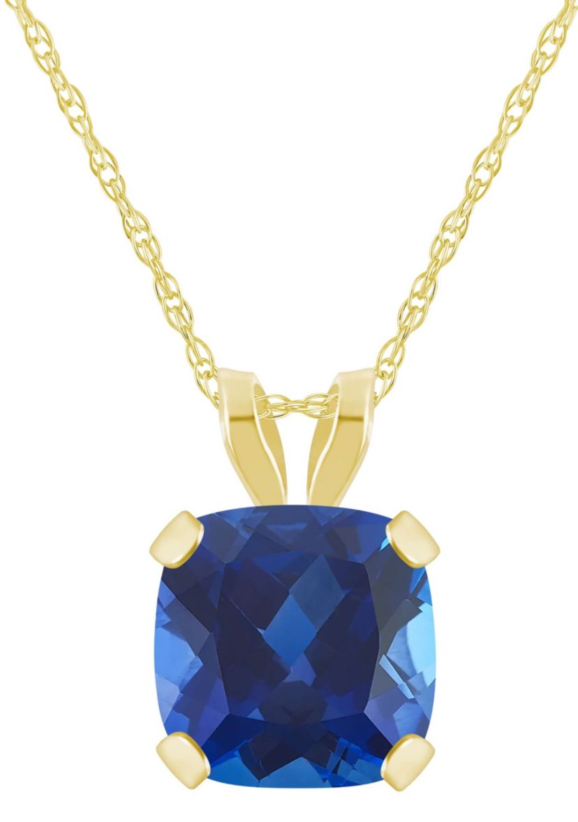 Lab Created 10K Yellow Gold 6mm Cushion Created Sapphire Pendant Necklace