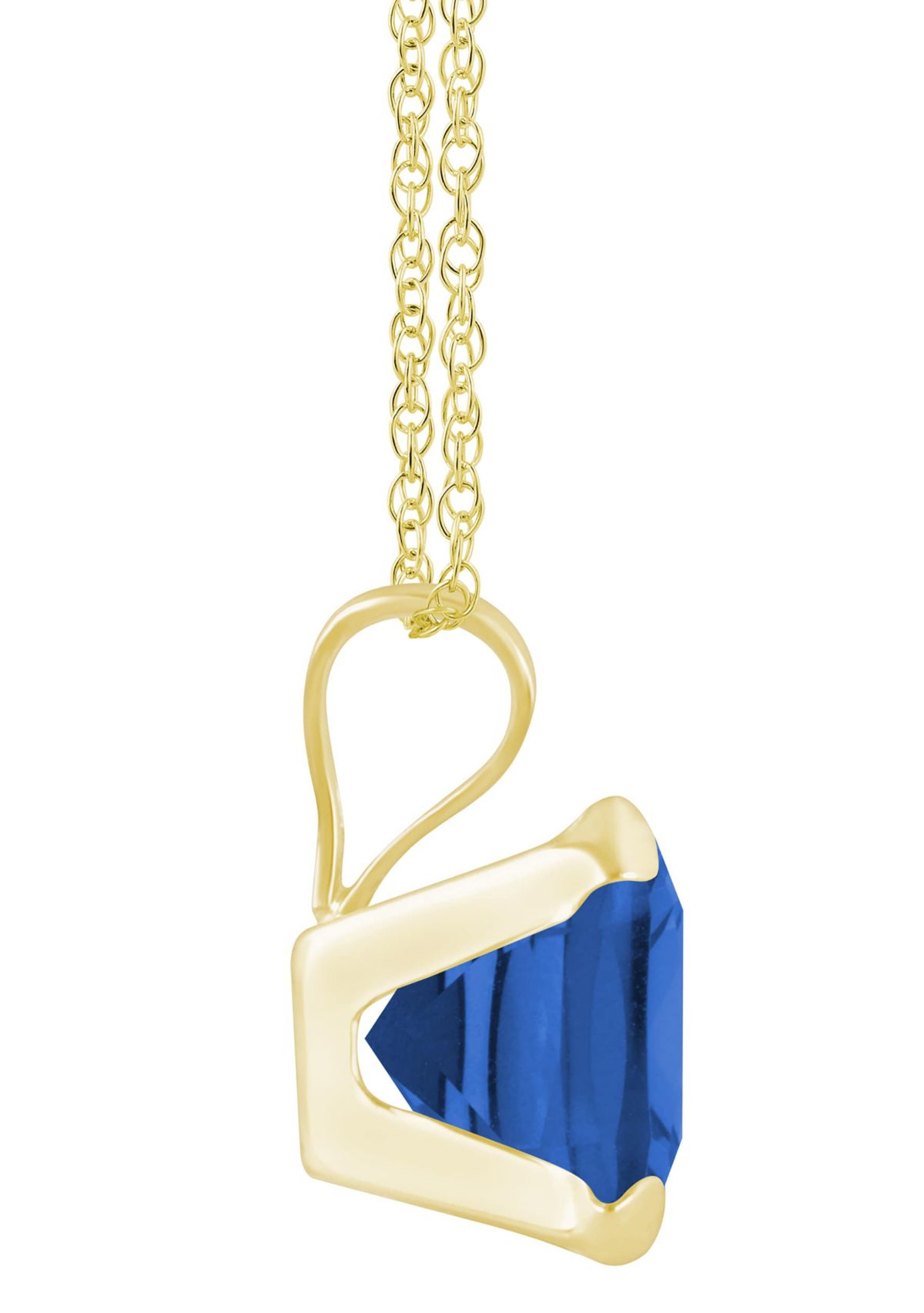 Lab Created 10K Yellow Gold 6mm Cushion Created Sapphire Pendant Necklace