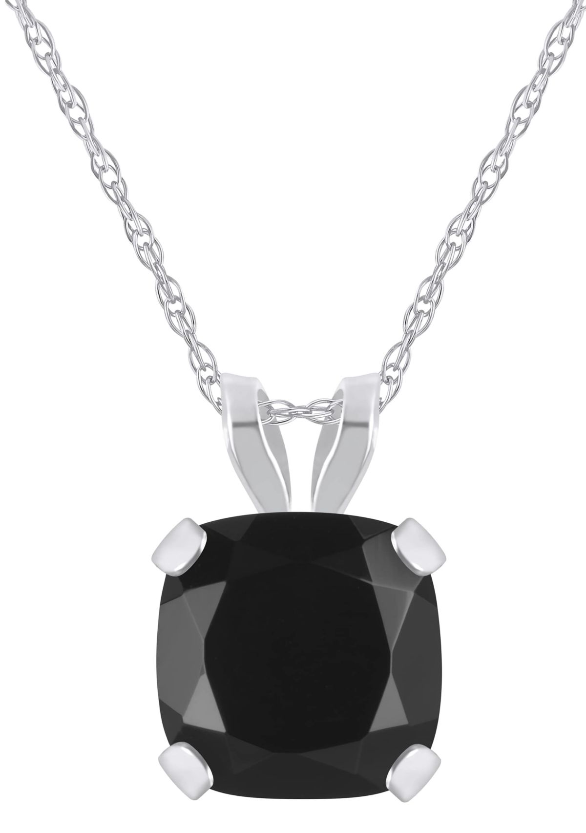 10K White Gold 6mm Cushion Black Onyx Pendant Necklace
