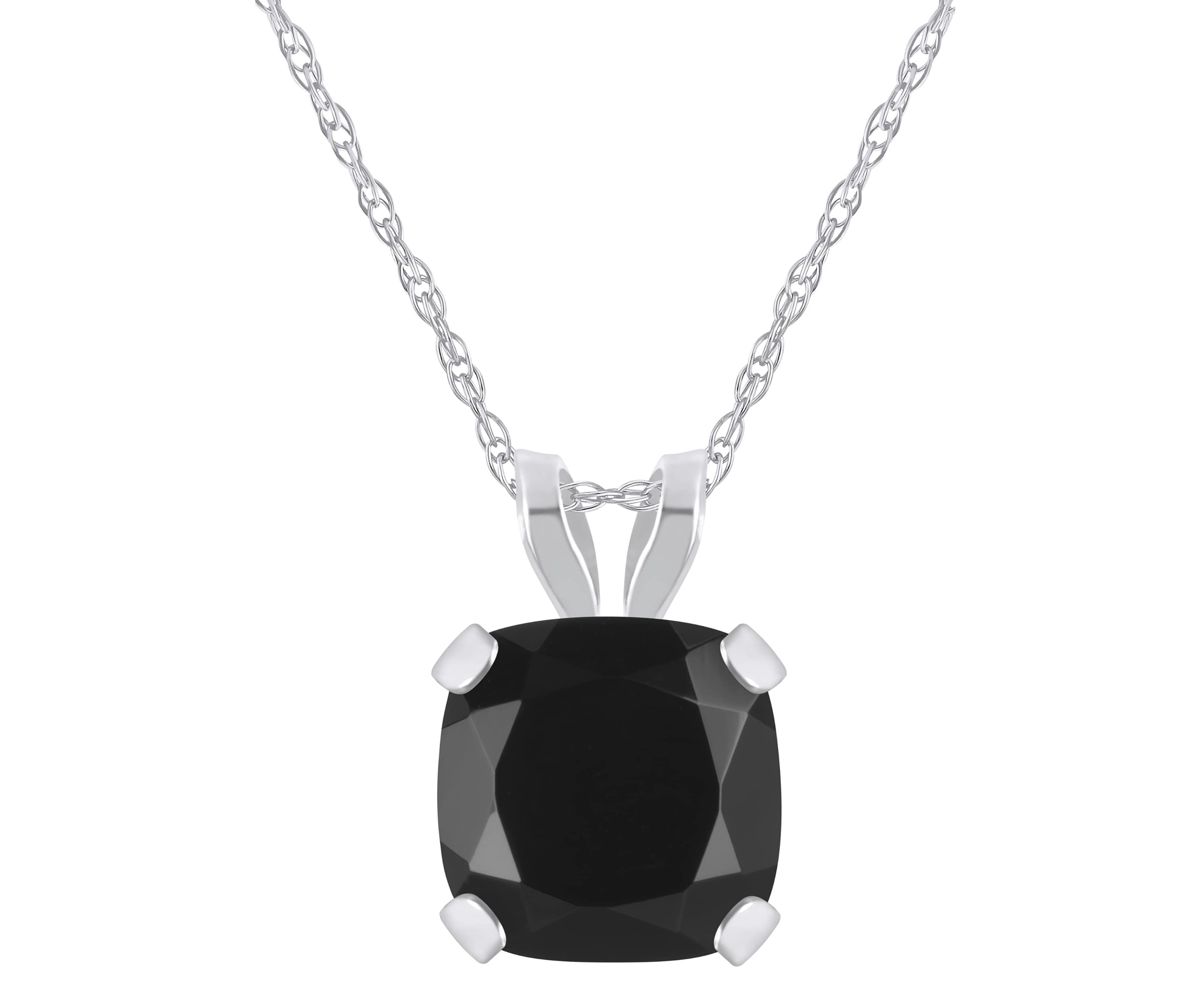 10K White Gold 6mm Cushion Black Onyx Pendant Necklace