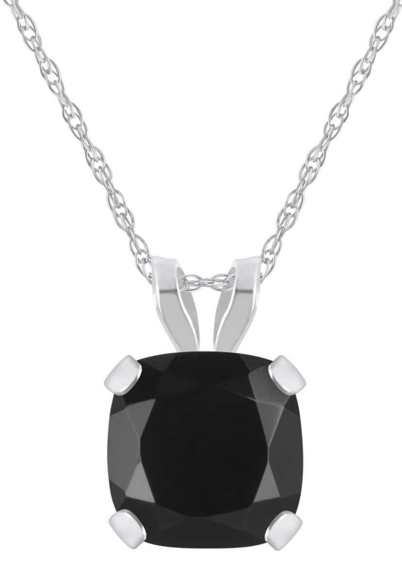 10K White Gold 6mm Cushion Black Onyx Pendant Necklace