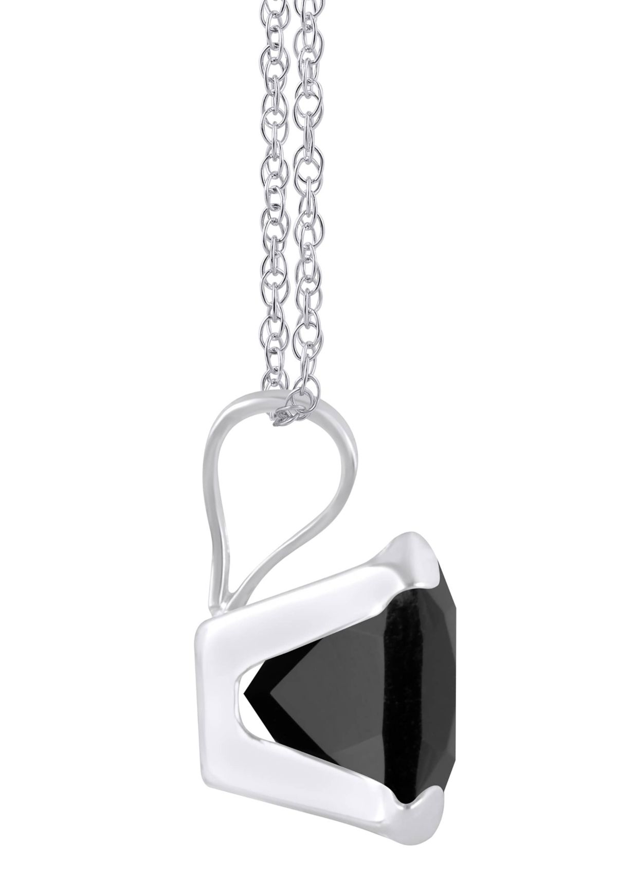10K White Gold 6mm Cushion Black Onyx Pendant Necklace