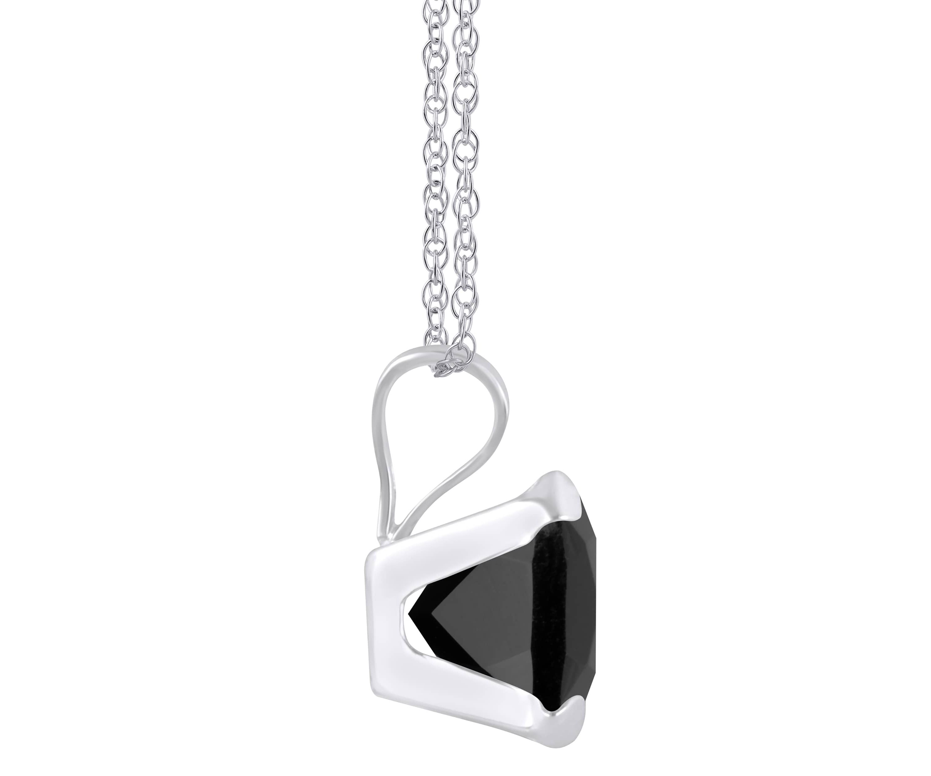 10K White Gold 6mm Cushion Black Onyx Pendant Necklace