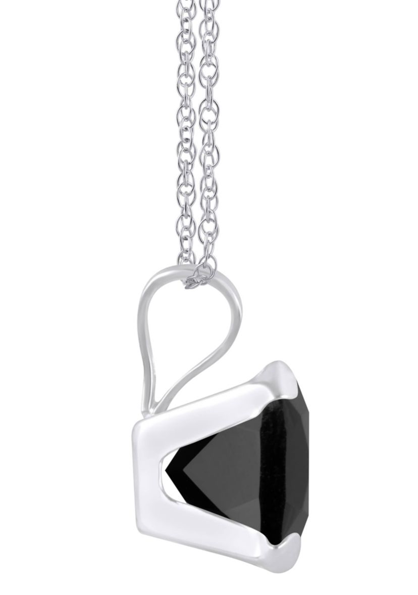 10K White Gold 6mm Cushion Black Onyx Pendant Necklace