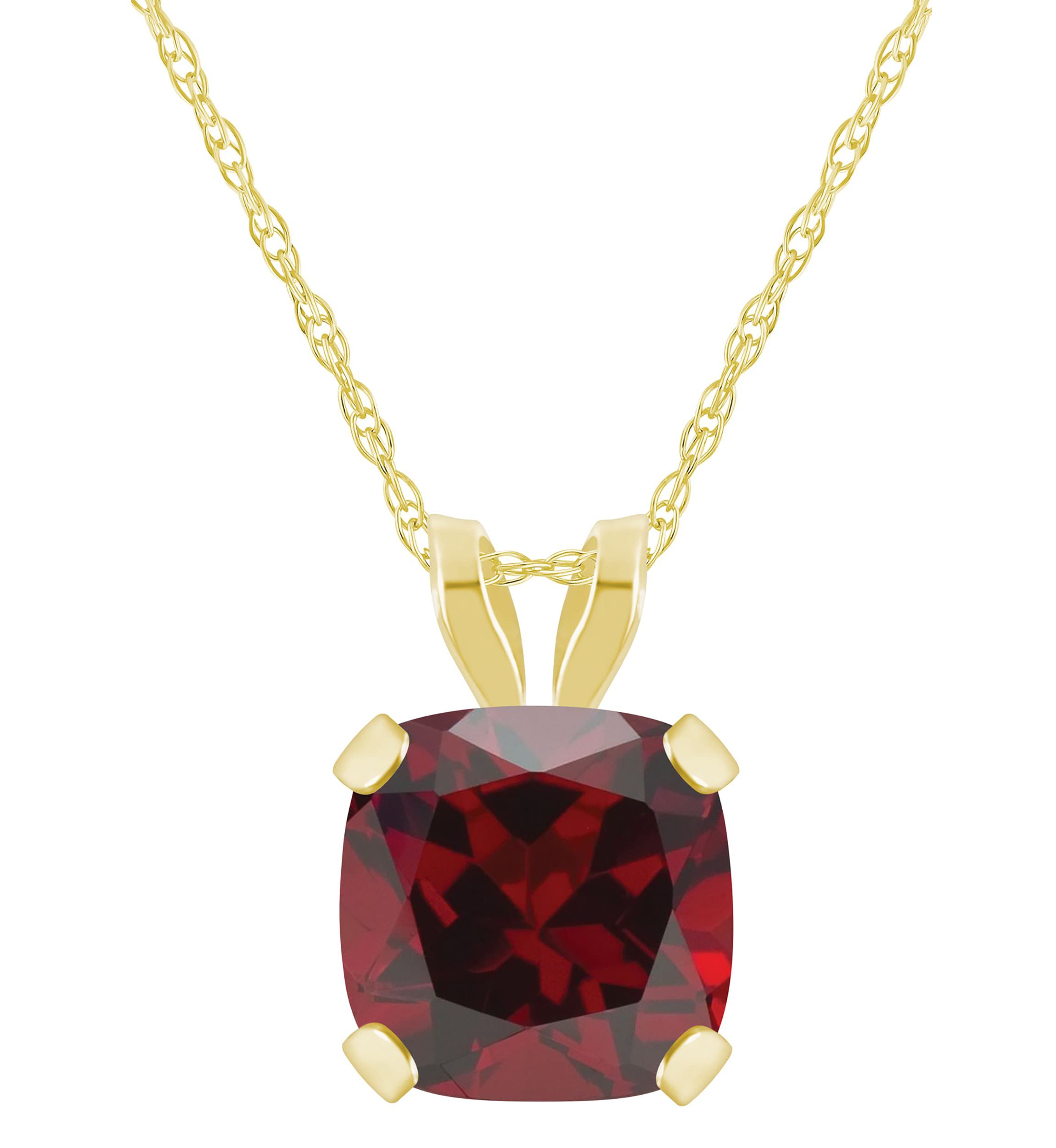 10K White Gold 6mm Cushion Garnet Pendant Necklace