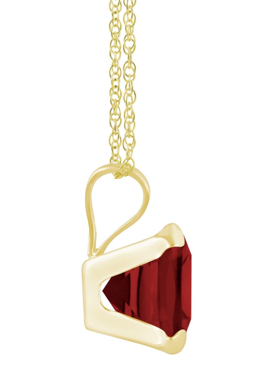 10K White Gold 6mm Cushion Garnet Pendant Necklace