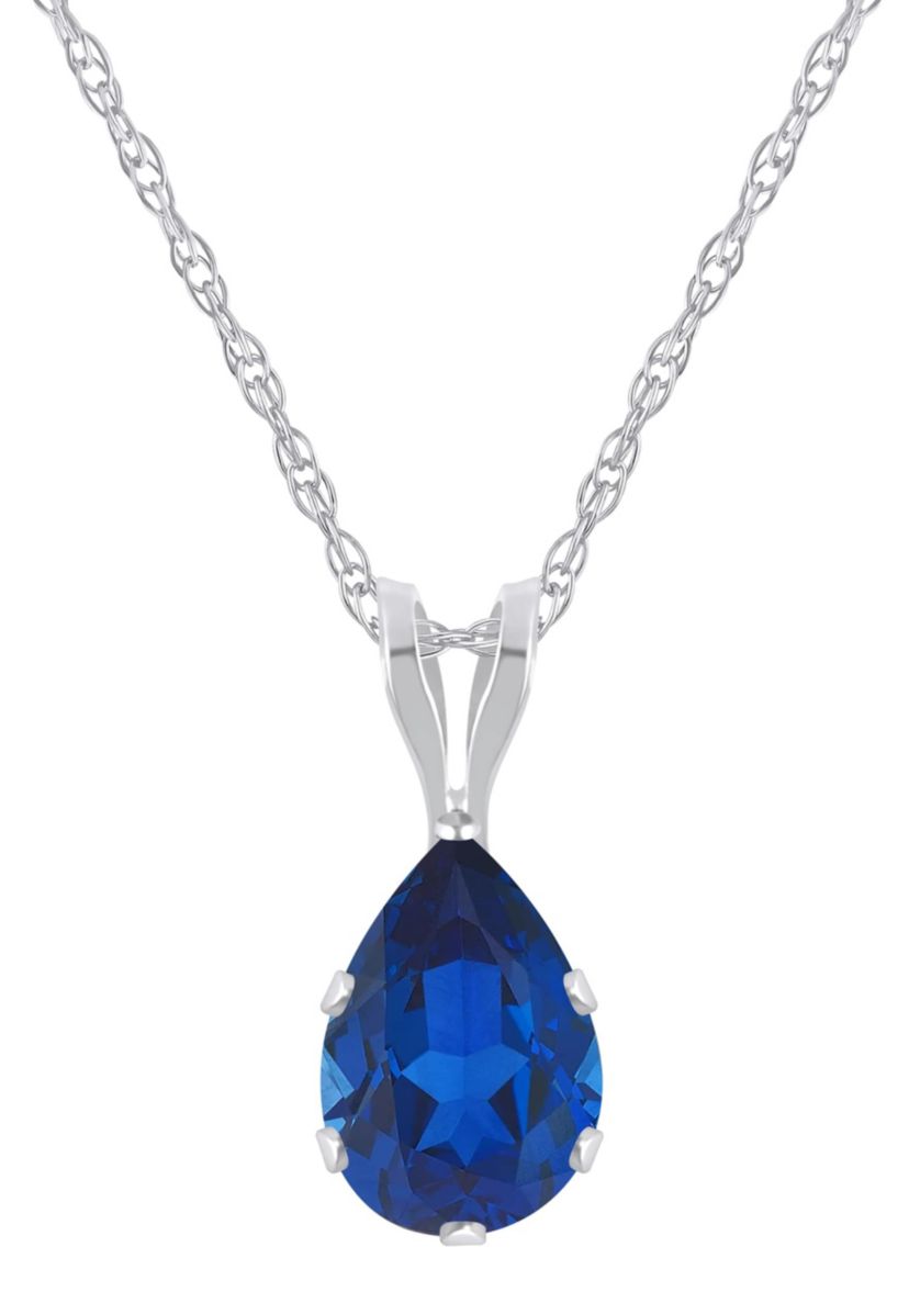 Lab Created 10K Yellow Gold 7x5mm Pear Shape Created Sapphire Pendant Necklace