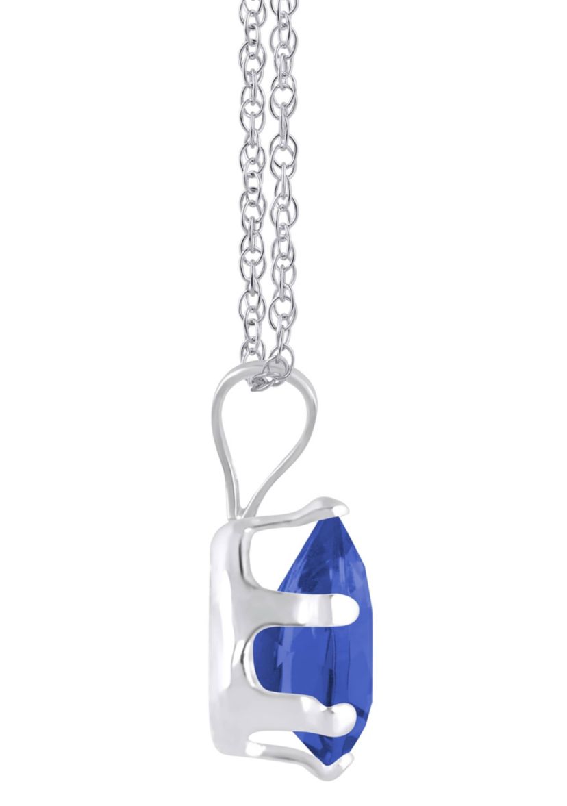 Lab Created 10K Yellow Gold 7x5mm Pear Shape Created Sapphire Pendant Necklace