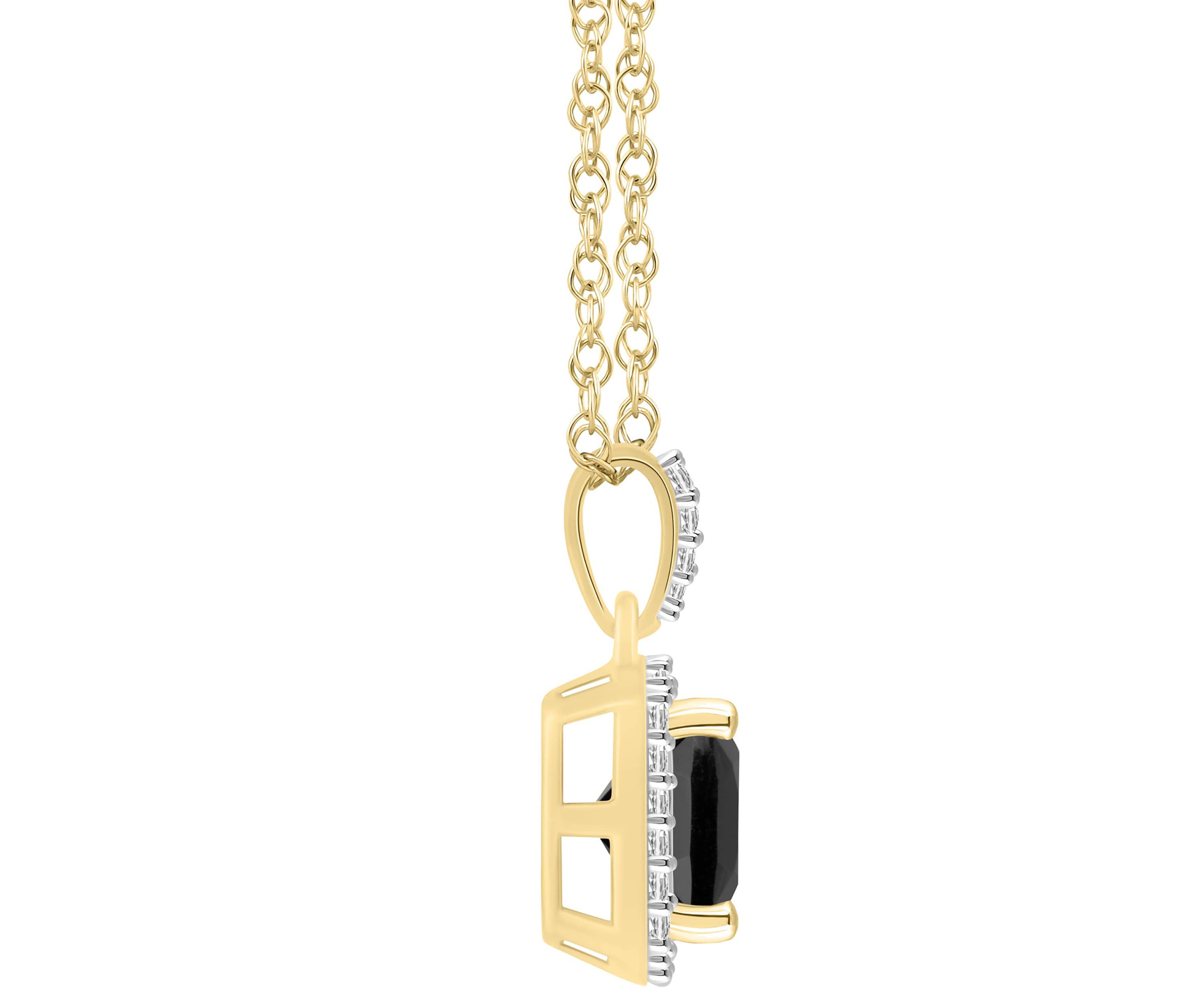 10K White Gold 7mm Cushion Black Onyx & Created White Sapphire Halo Pendant Necklace