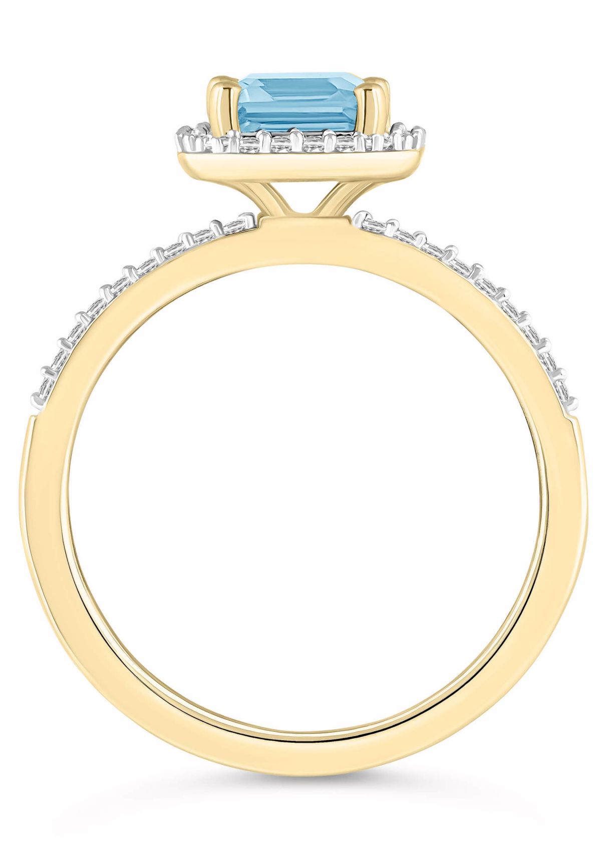 Lab Created 10K Yellow Gold 8x6mm Emerald Cut Simulated Aquamarine & Created White Sapphire Halo Ring