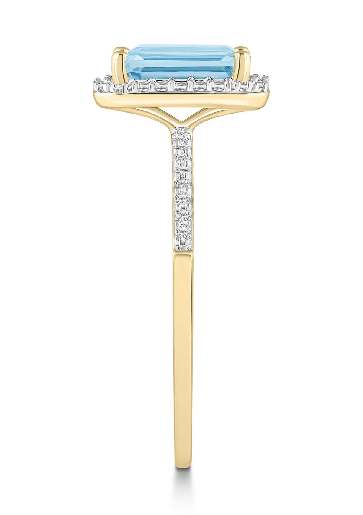 Lab Created 10K Yellow Gold 8x6mm Emerald Cut Simulated Aquamarine & Created White Sapphire Halo Ring