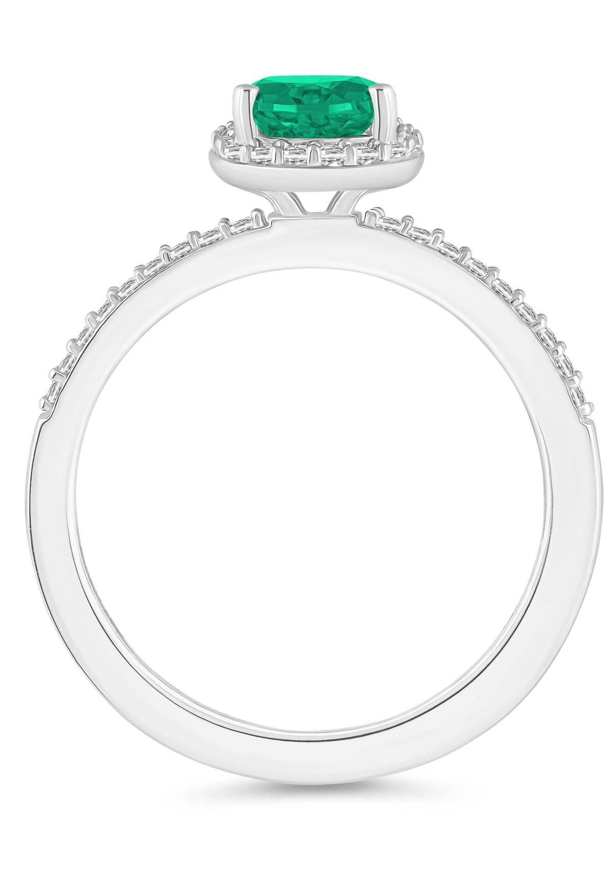 Lab Created 10K White Gold 8x5mm Pear Shape Created Emerald & Created White Sapphire Halo Ring