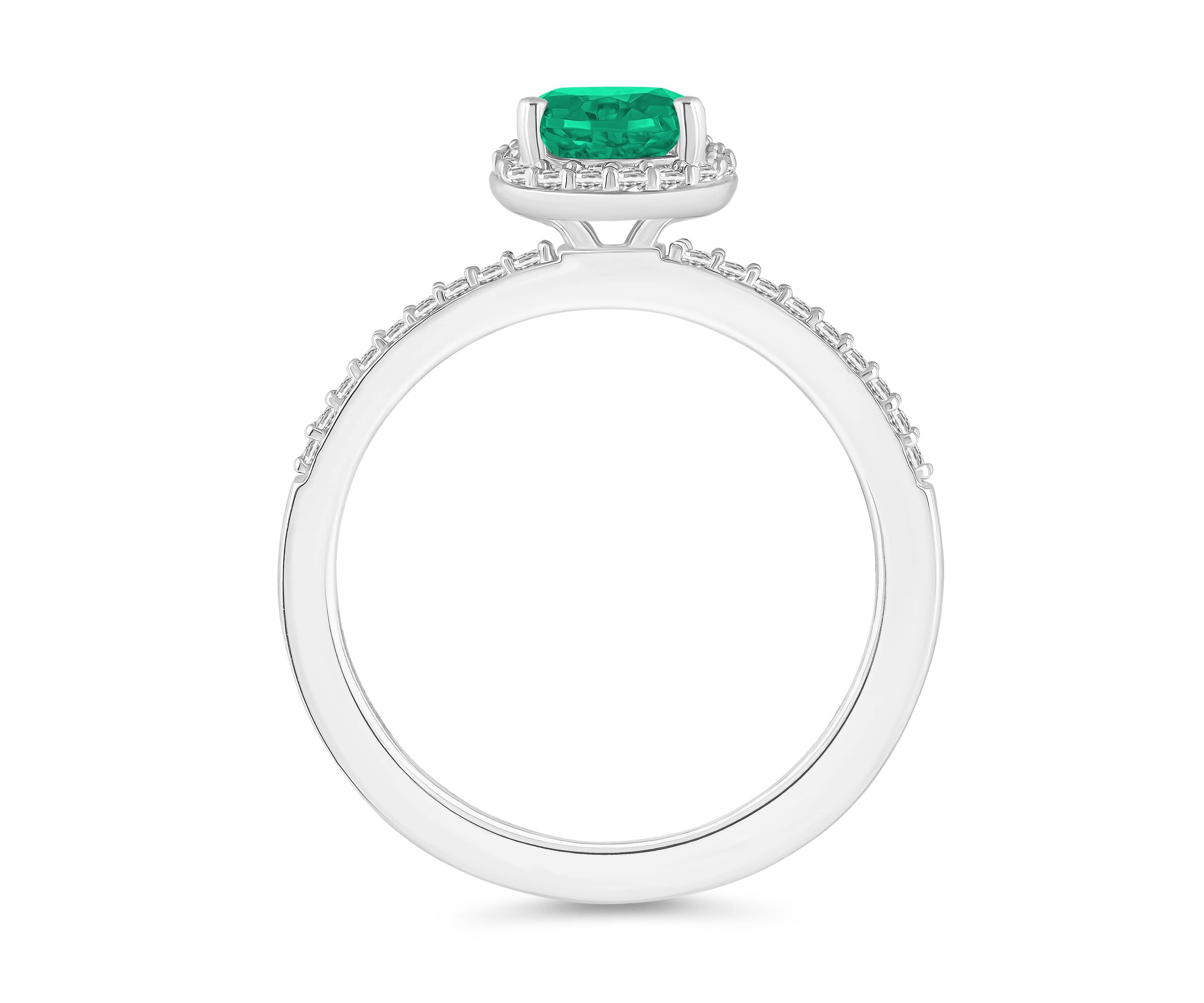 Lab Created 10K White Gold 8x5mm Pear Shape Created Emerald & Created White Sapphire Halo Ring