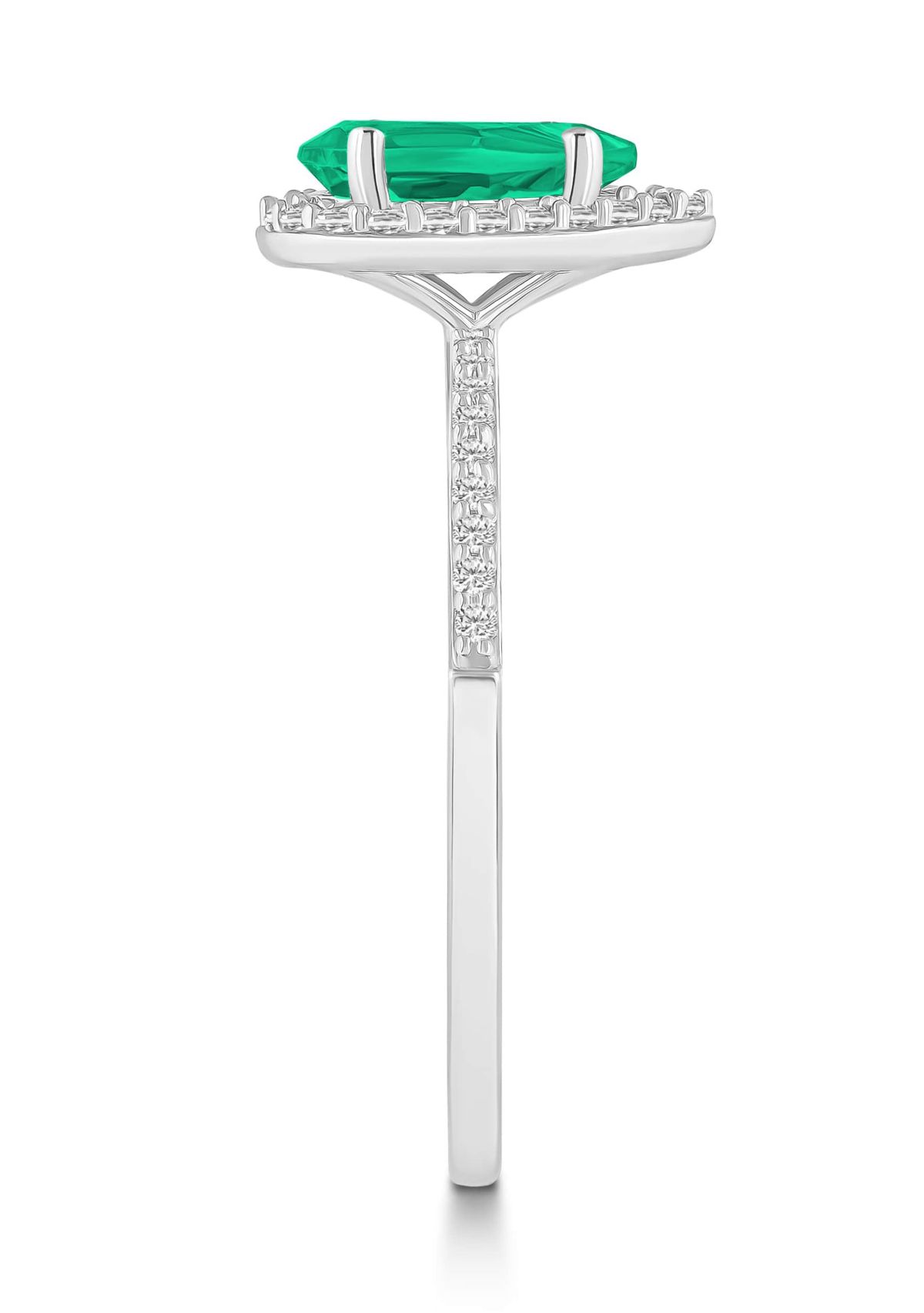 Lab Created 10K White Gold 8x5mm Pear Shape Created Emerald & Created White Sapphire Halo Ring