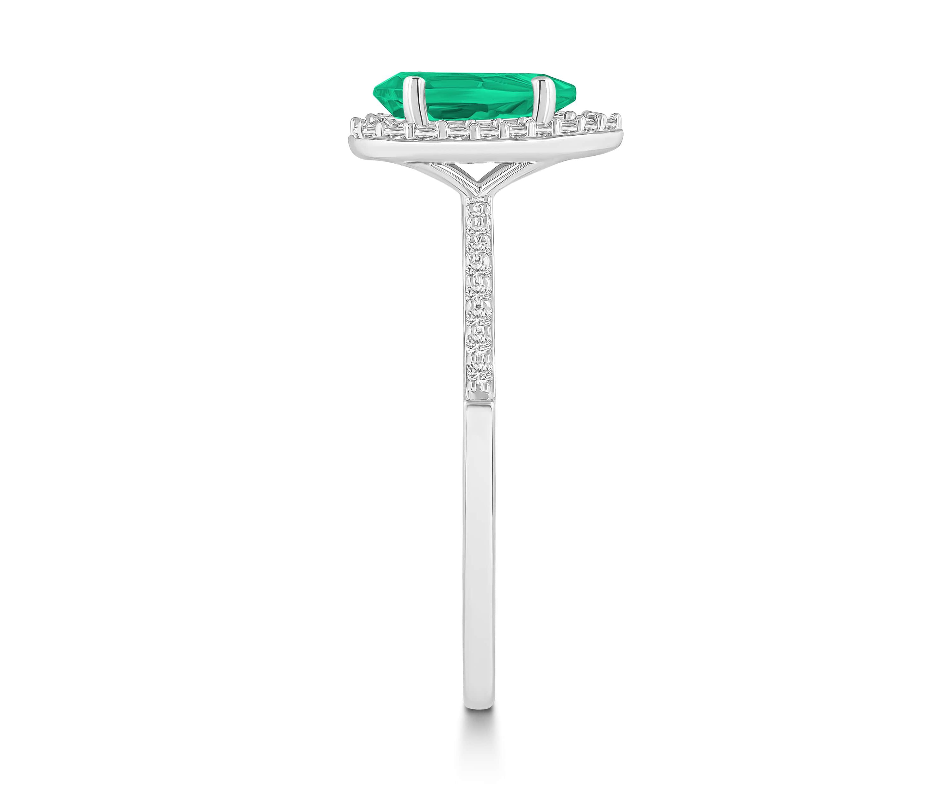 Lab Created 10K White Gold 8x5mm Pear Shape Created Emerald & Created White Sapphire Halo Ring