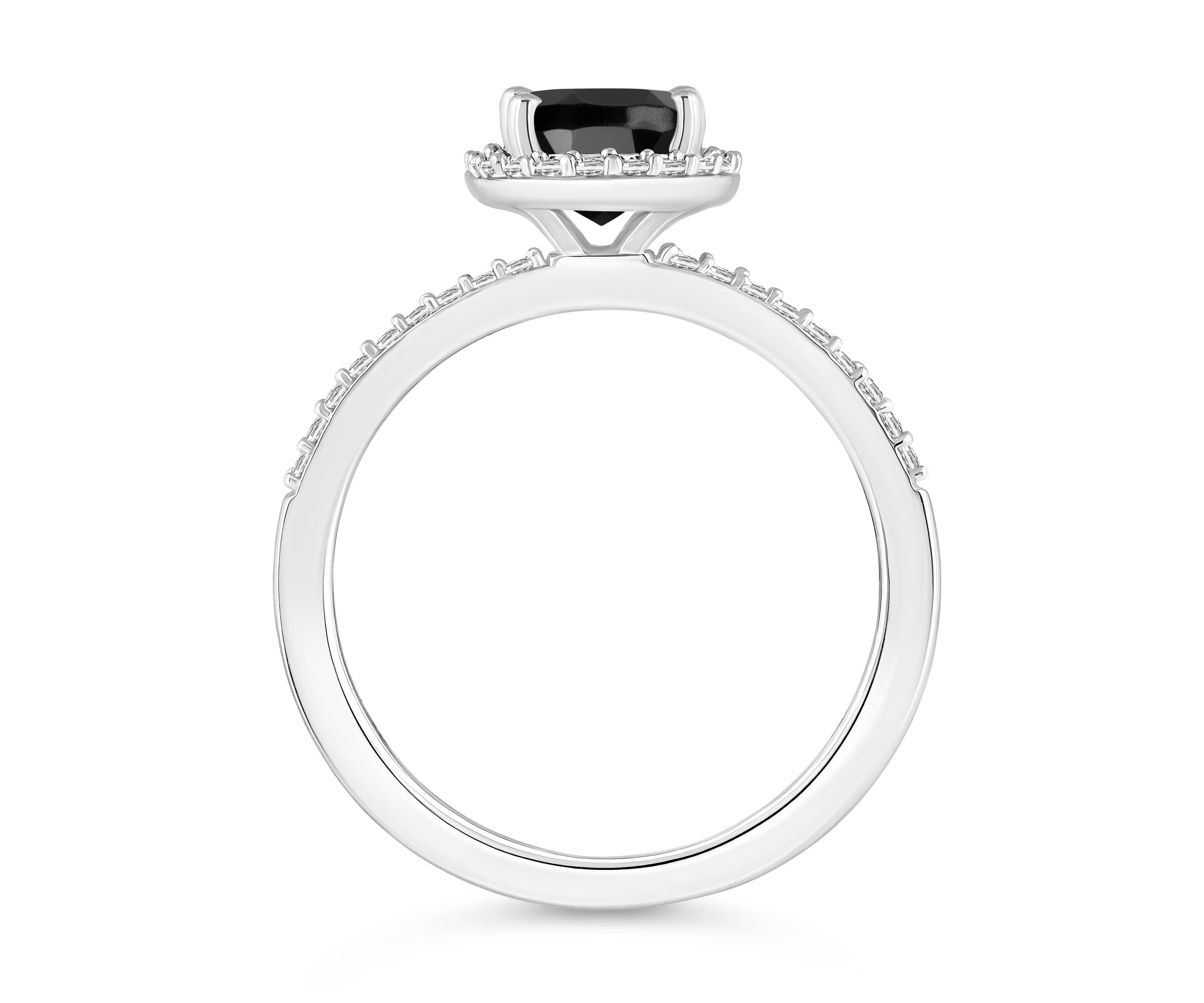 10K White Gold 8x6mm Oval Black Onyx & Created White Sapphire Halo Ring