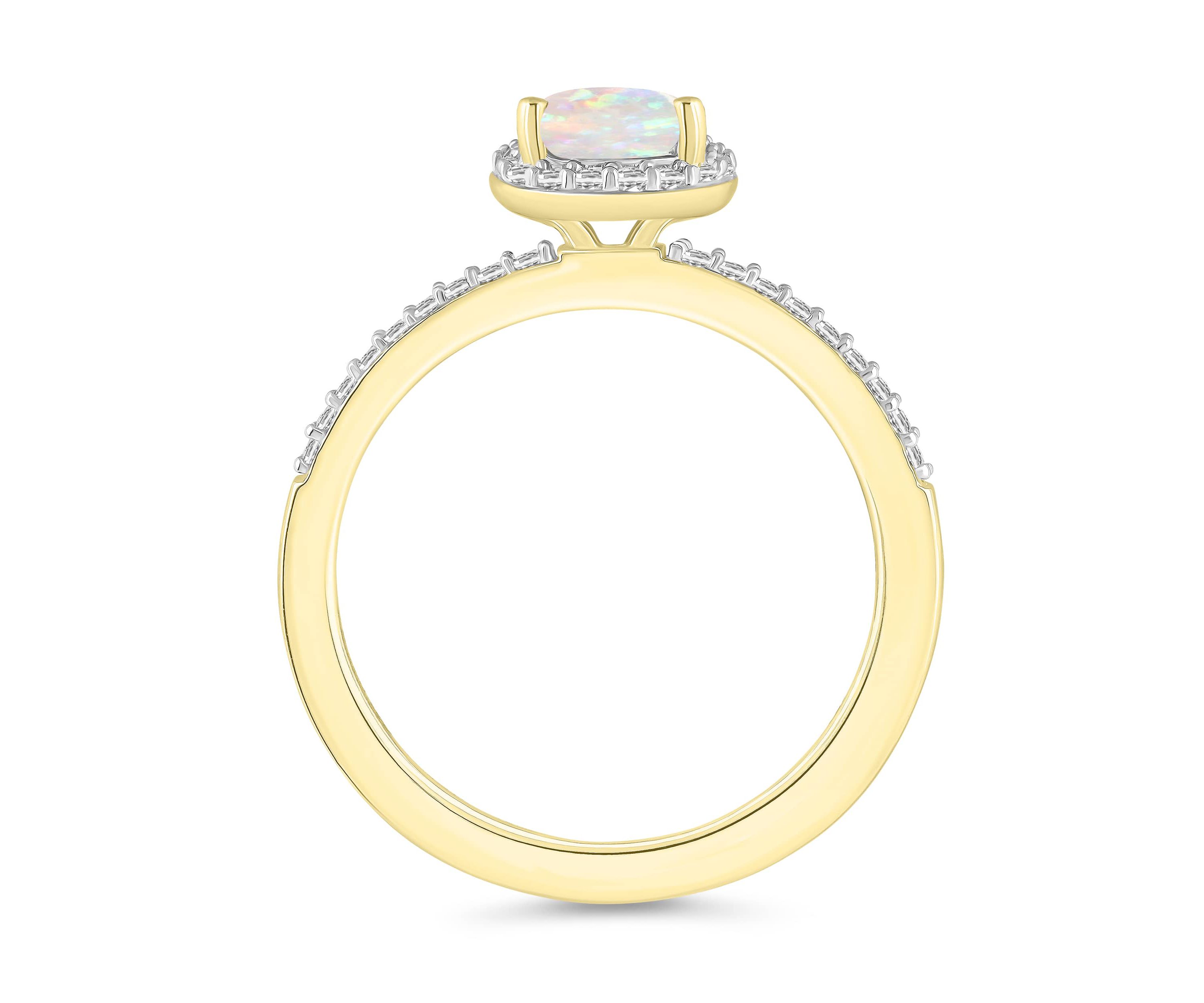 Lab Created 10K Yellow Gold 8x5mm Pear Shape Created Opal & Created White Sapphire Halo Ring