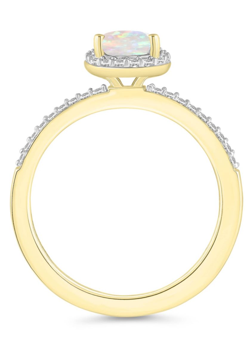 Lab Created 10K Yellow Gold 8x5mm Pear Shape Created Opal & Created White Sapphire Halo Ring