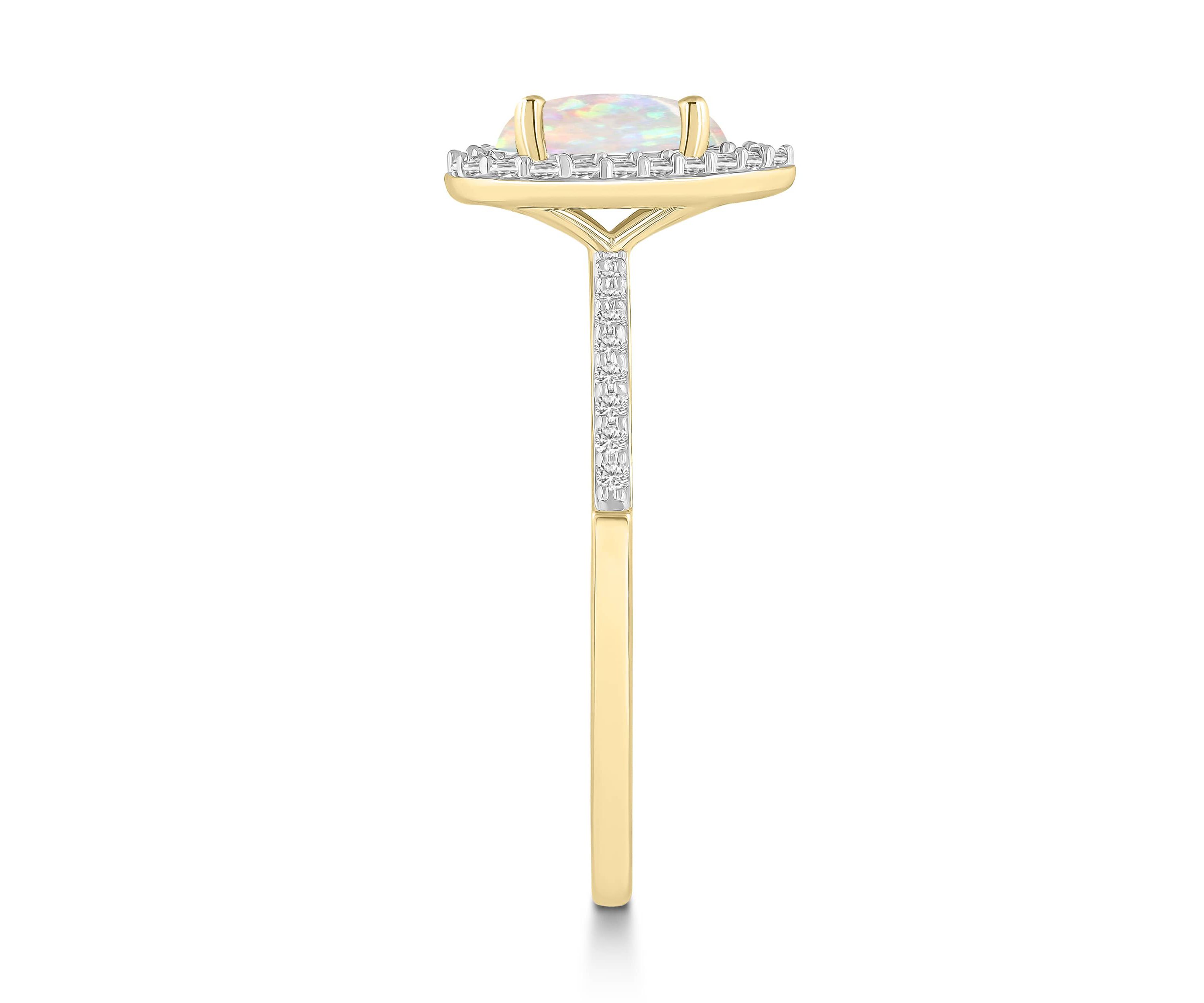 Lab Created 10K Yellow Gold 8x5mm Pear Shape Created Opal & Created White Sapphire Halo Ring