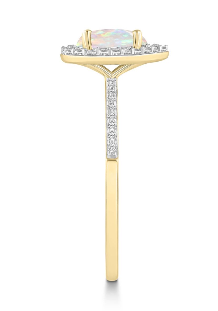 Lab Created 10K Yellow Gold 8x5mm Pear Shape Created Opal & Created White Sapphire Halo Ring