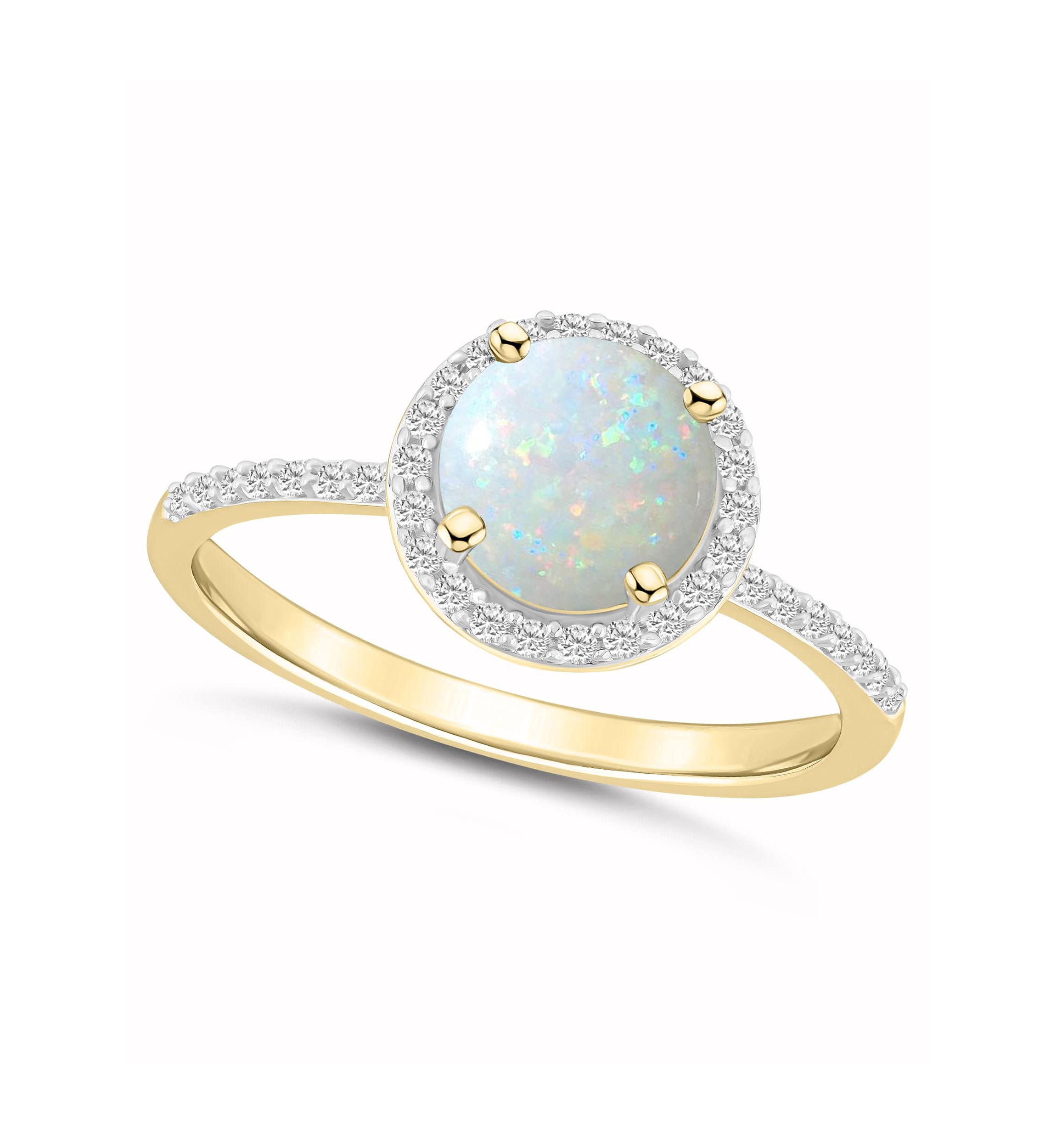 Lab Created 10K Yellow Gold 7mm Round Created Opal & Created White Sapphire Halo Ring