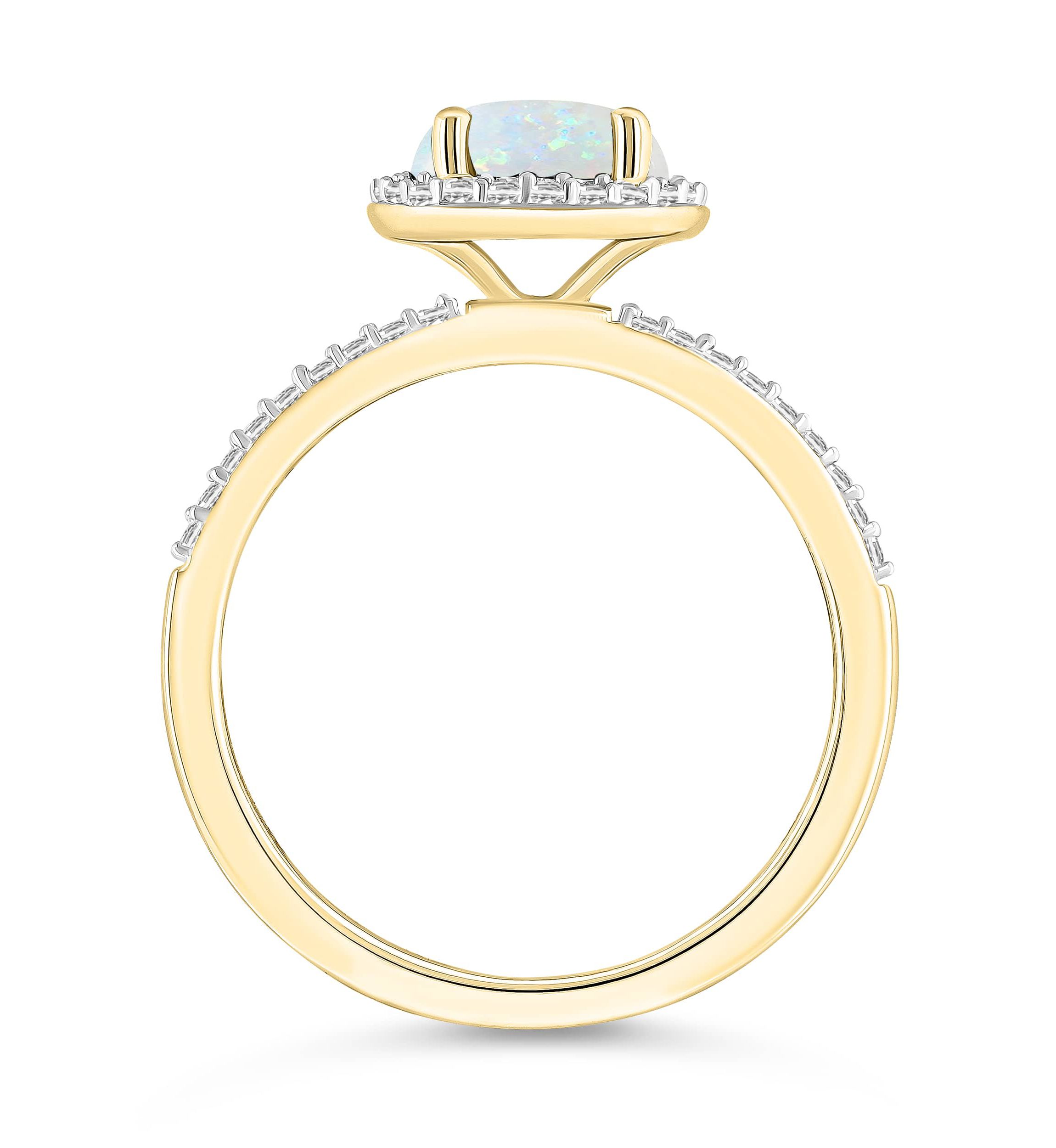 Lab Created 10K Yellow Gold 7mm Round Created Opal & Created White Sapphire Halo Ring