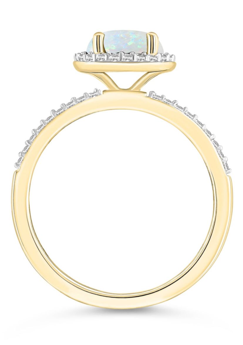 Lab Created 10K Yellow Gold 7mm Round Created Opal & Created White Sapphire Halo Ring